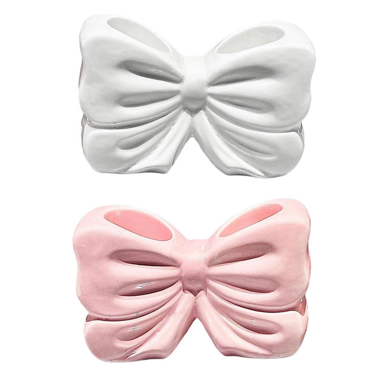 Paquete de 2 soportes de cerámica para cepillos de dientes con lazo, organizador de encimeras de baño, diseño decorativo, soporte para cepillos de dientes