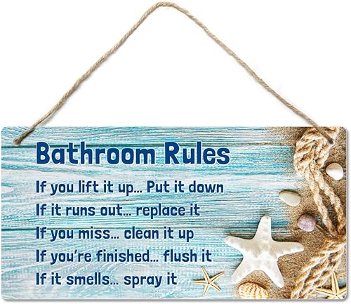 Decoración de baño de playa, 12.0 x 6.0in PVC decoración de pared de plástico para colgar letrero, a prueba de agua y humedad, reglas de baño,