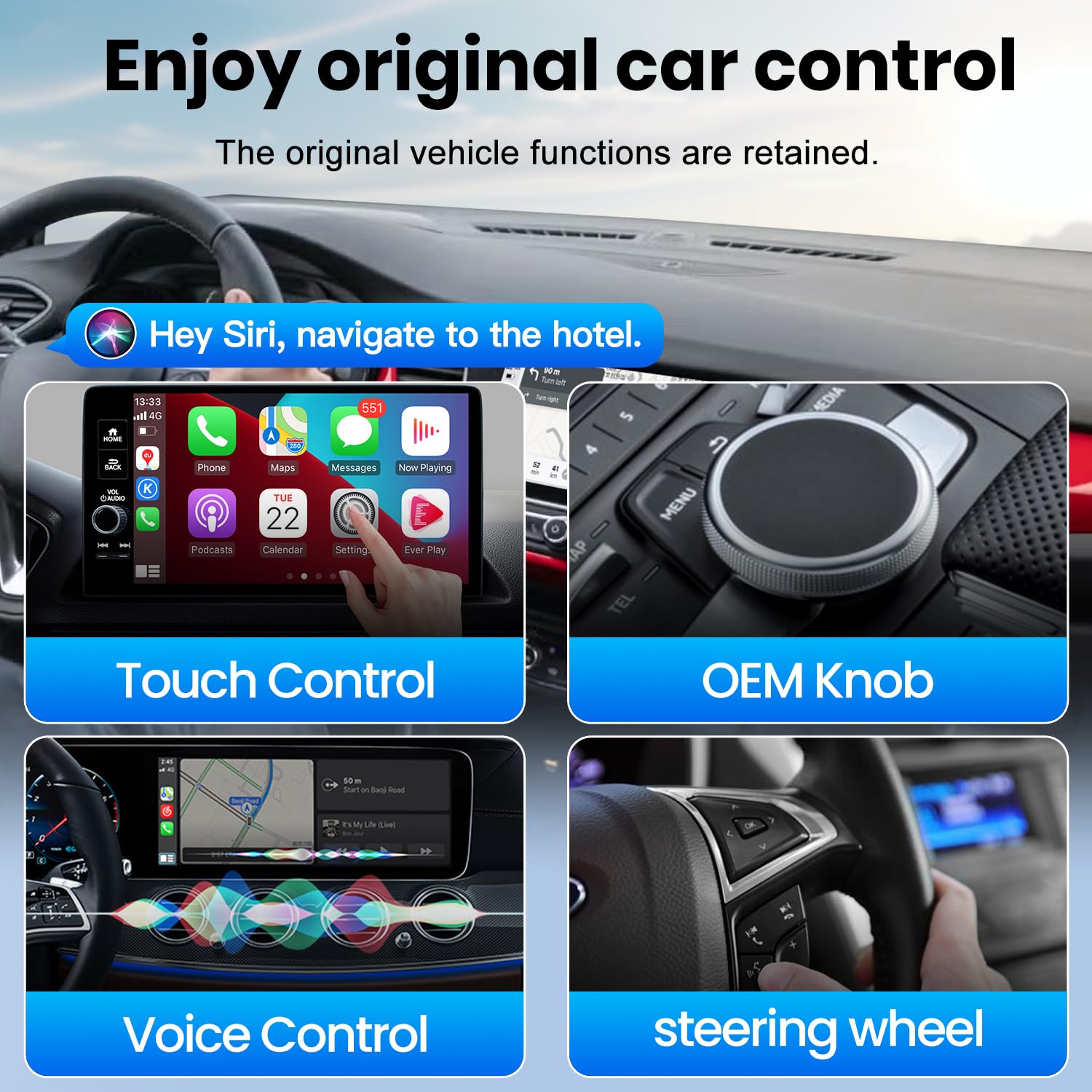 MMB CP-Ultra - Adaptador CarPlay inalámbrico mejorado 2026, 2 en 1 para iPhone y Android Auto, Wi-Fi 6+Bluetooth 5.4, convierte CarPlay con cable y Android Auto a inalámbrico, Plug & Play, conexión