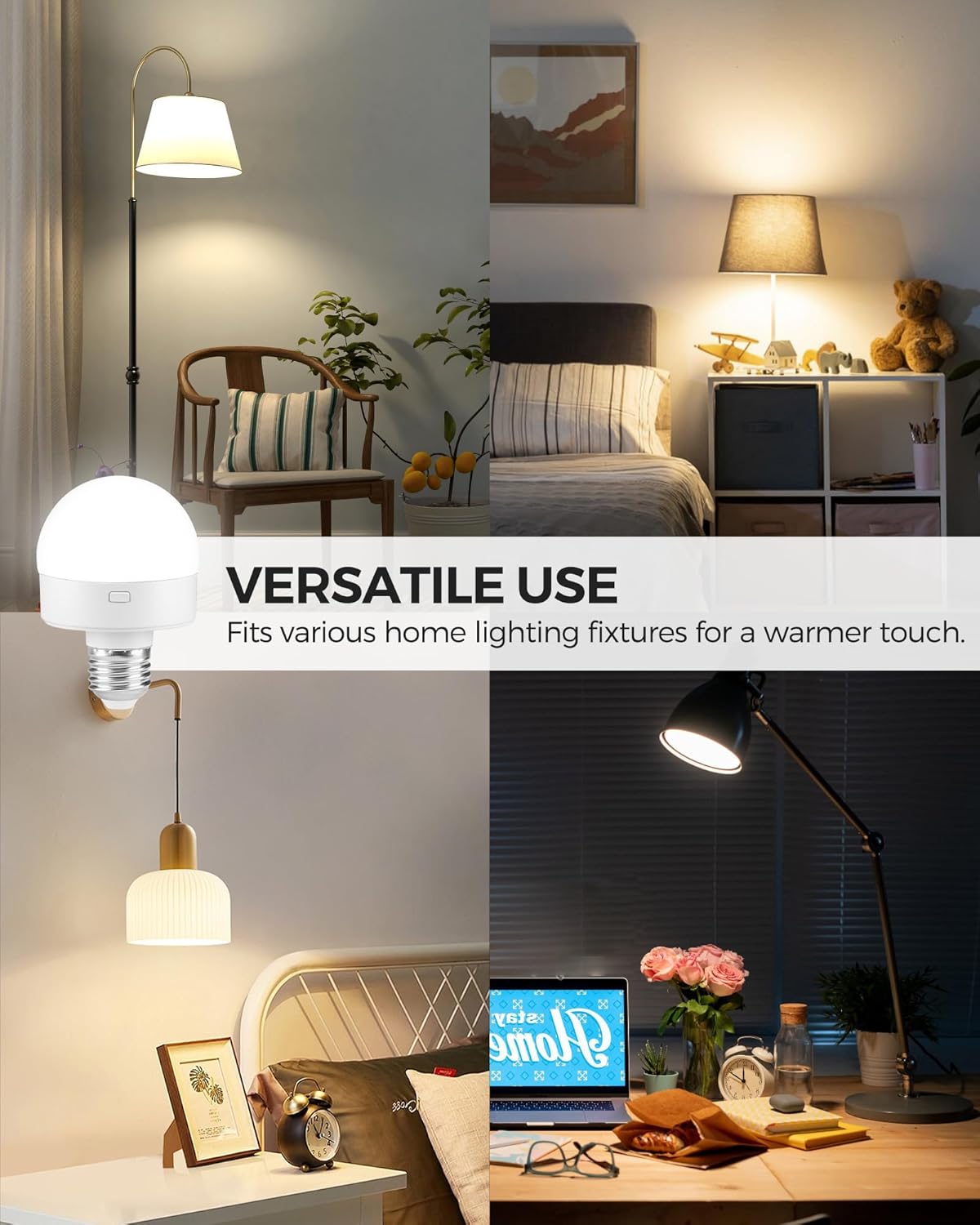 Rechargeable Light Bulbs with Remote Control 2 Packs, Battery Operated Light Bulbs with Timer & 3 Color Temperature, Detachable Wireless LED Bulb for Lamp, E26 Base, Non-Hardwired, W01YBP206