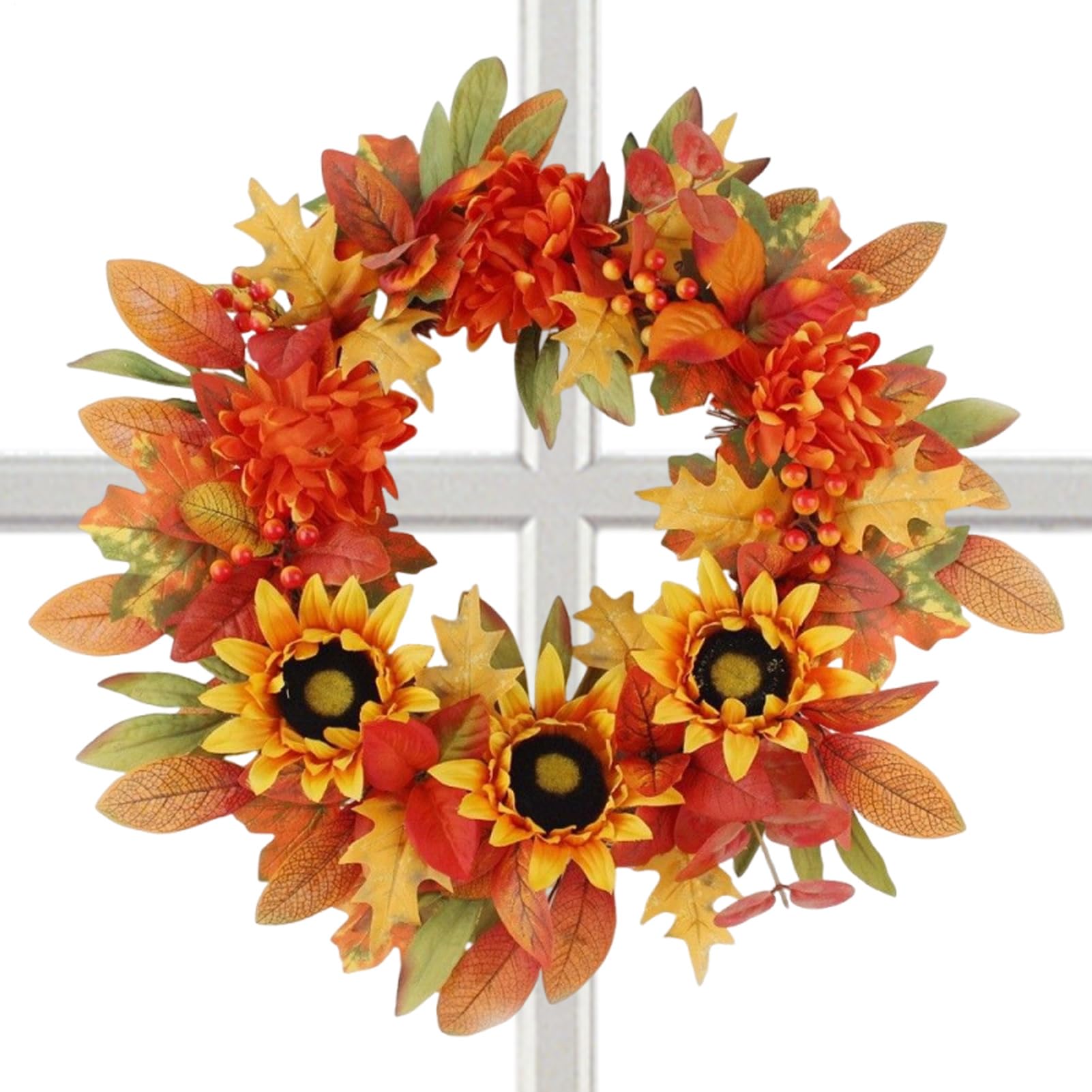 Feuilles d'érable et baies en couronne pour égayer une porte d'entrée