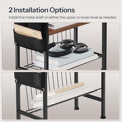 Miniatura 8 de HOOBRO Mesa auxiliar con estación de carga, mesa auxiliar pequeña con soporte para revistas, mesita de noche, estante de almacenamiento de 3 niveles