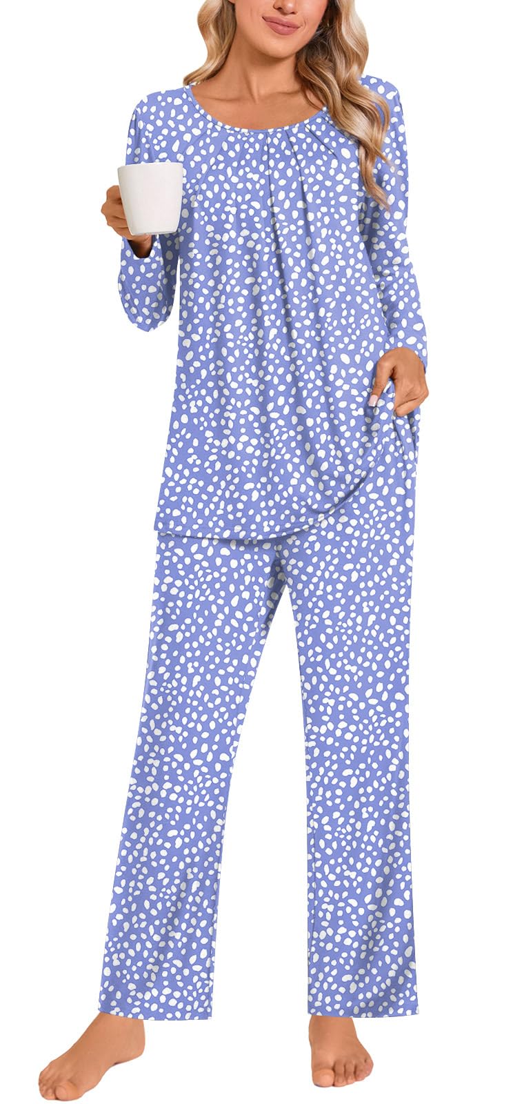 Anymeet Womens Pajama Set Long Sleeve 2 Piece Fall Ladies Sleepwear Soft Lounge Sets Comfy PJs With Pockets