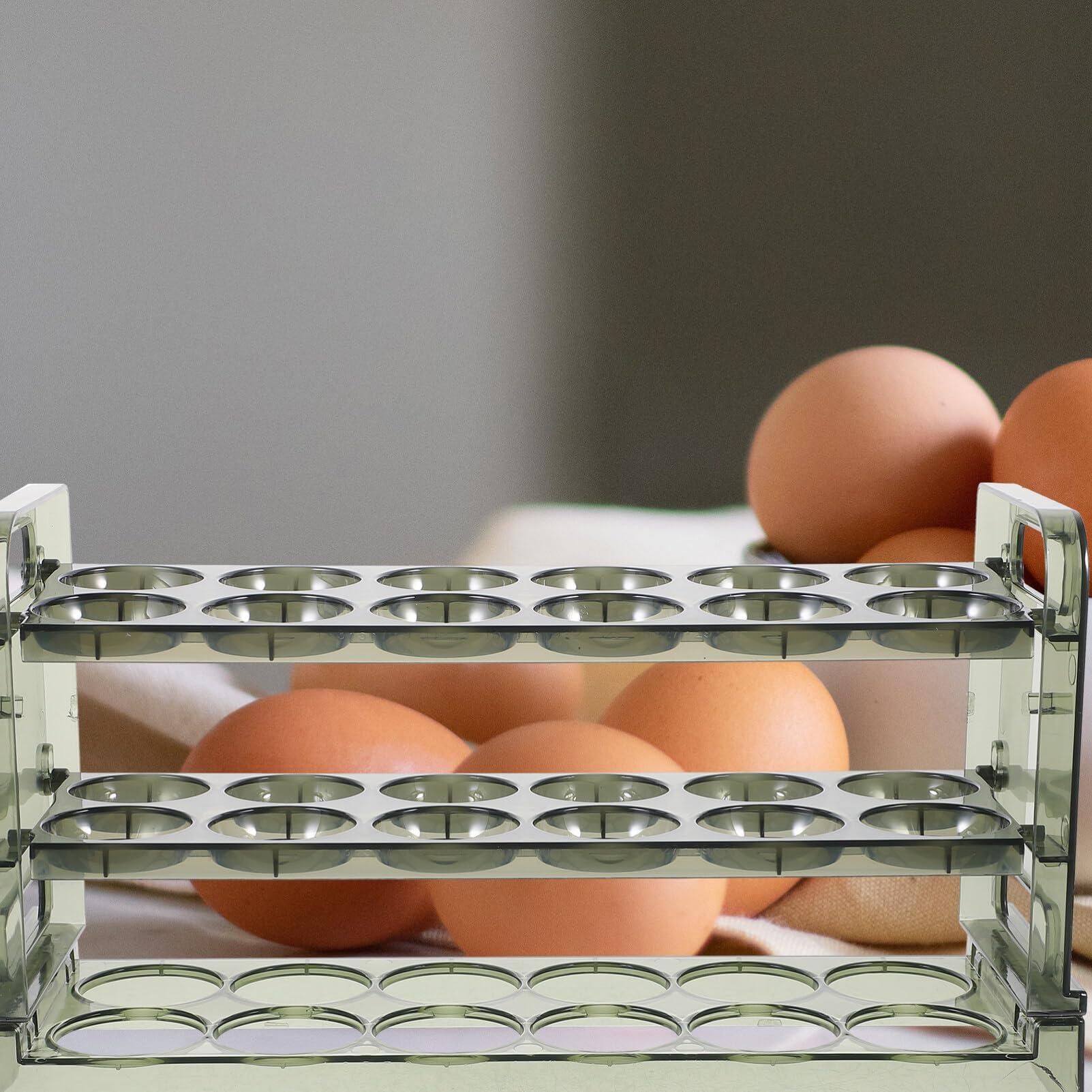 Veemoon Egg Holder for Refrigerator 3 Layers Egg Rack Egg Storage Organizer Large Capacity Egg Box Plastic Kitchen Egg Holder for Home Kitchen Countertop Supplies Green
