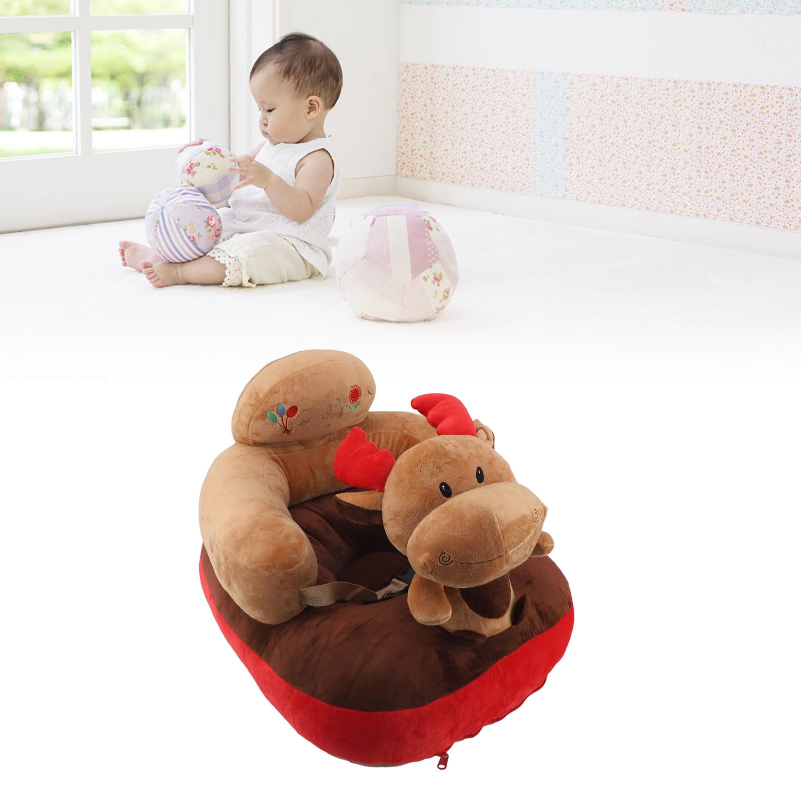 Baby Support Seat, Adjustable Angle Baby Learning to Sit Chair Plush with USB Charging Cable for Toddlers for Home (Elk)