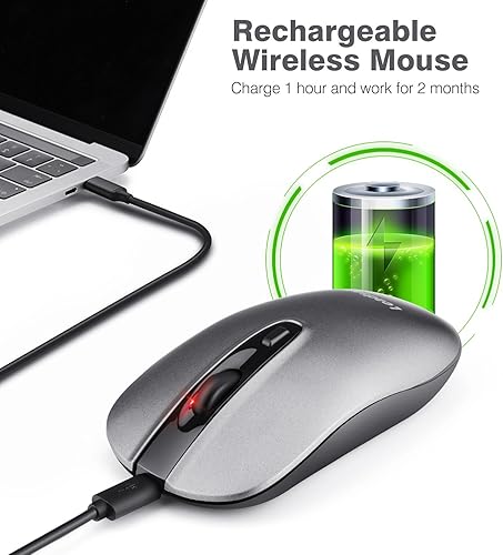 Miniatura 2 de LeadsaiL Ratón inalámbrico recargable para computadora, 2.4G, portátil, delgado, inalámbrico, menos ruido, para laptop, mouse óptico con 5 niveles