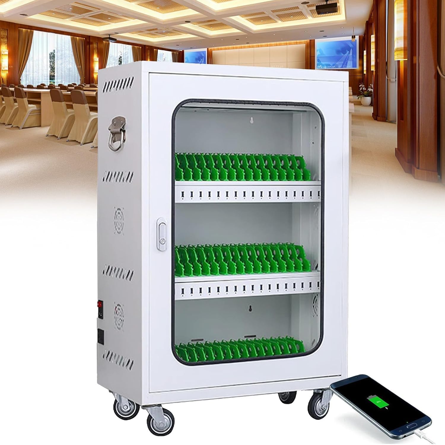 20 gniazd USB stacja ładująca do telefonów komórkowych i szafka do przechowywania do sal lekcyjnych, klubów fitness, szkół, biur - organizuj i ładuj wiele urządzeń