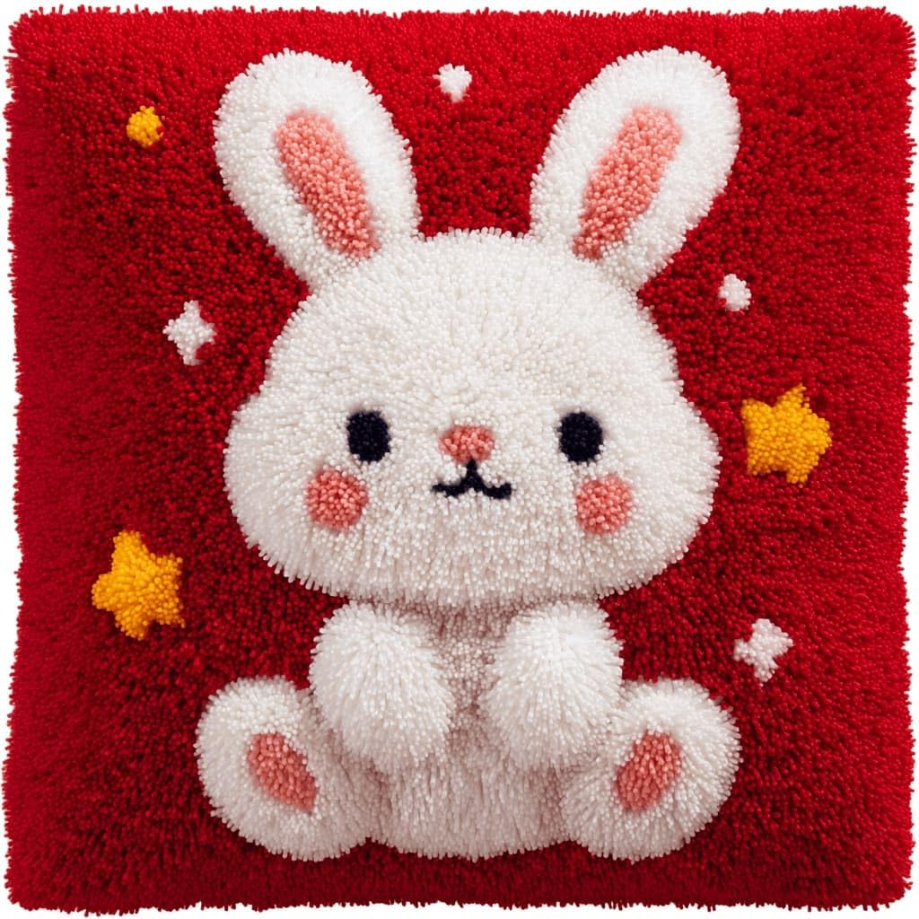 AxiangziK Latch Hook Pillow Kit for Adults,Rabbit 17X17In Latch Hook Kit for Pillow Cover with Instruction for Beginner Cross Stitch Sofa Cushion Cover with Crochet Yarn for Beginners and Home Decor