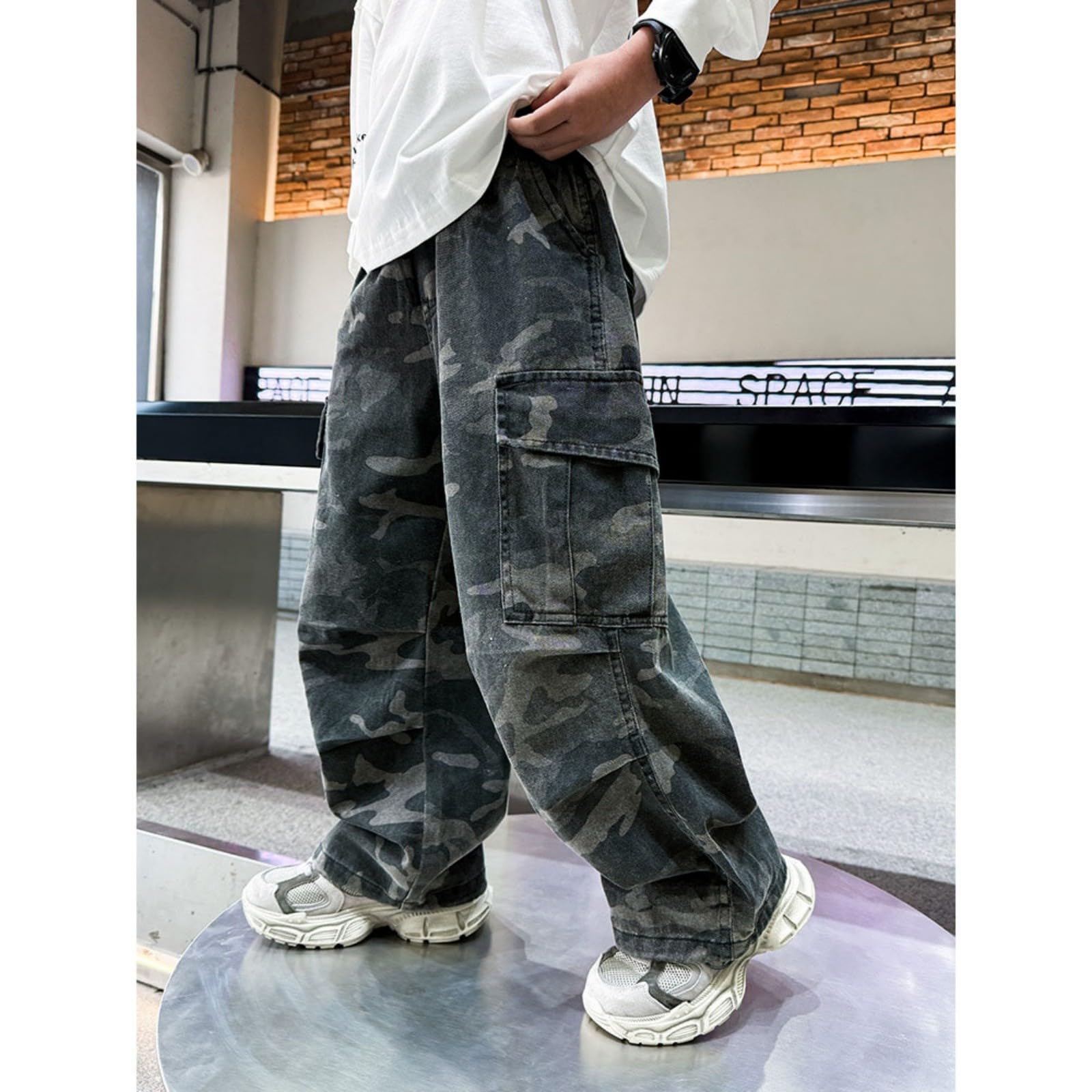 Pantalones Vaqueros Niño, Pantalones Cargo con Cintura Elástica y Corte Regular para Niños de 4 a 12 Años