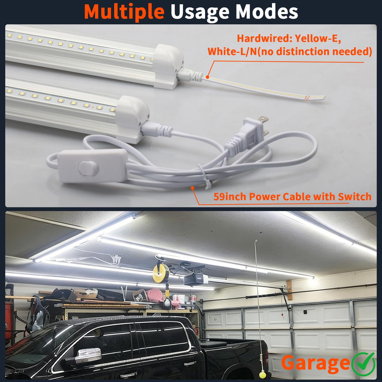 72W LED Shop Lights 4FT 10800LM 6500K Daylight Shop Light Bar with 59 Plug Garage Light Linkable Clear — view 6
