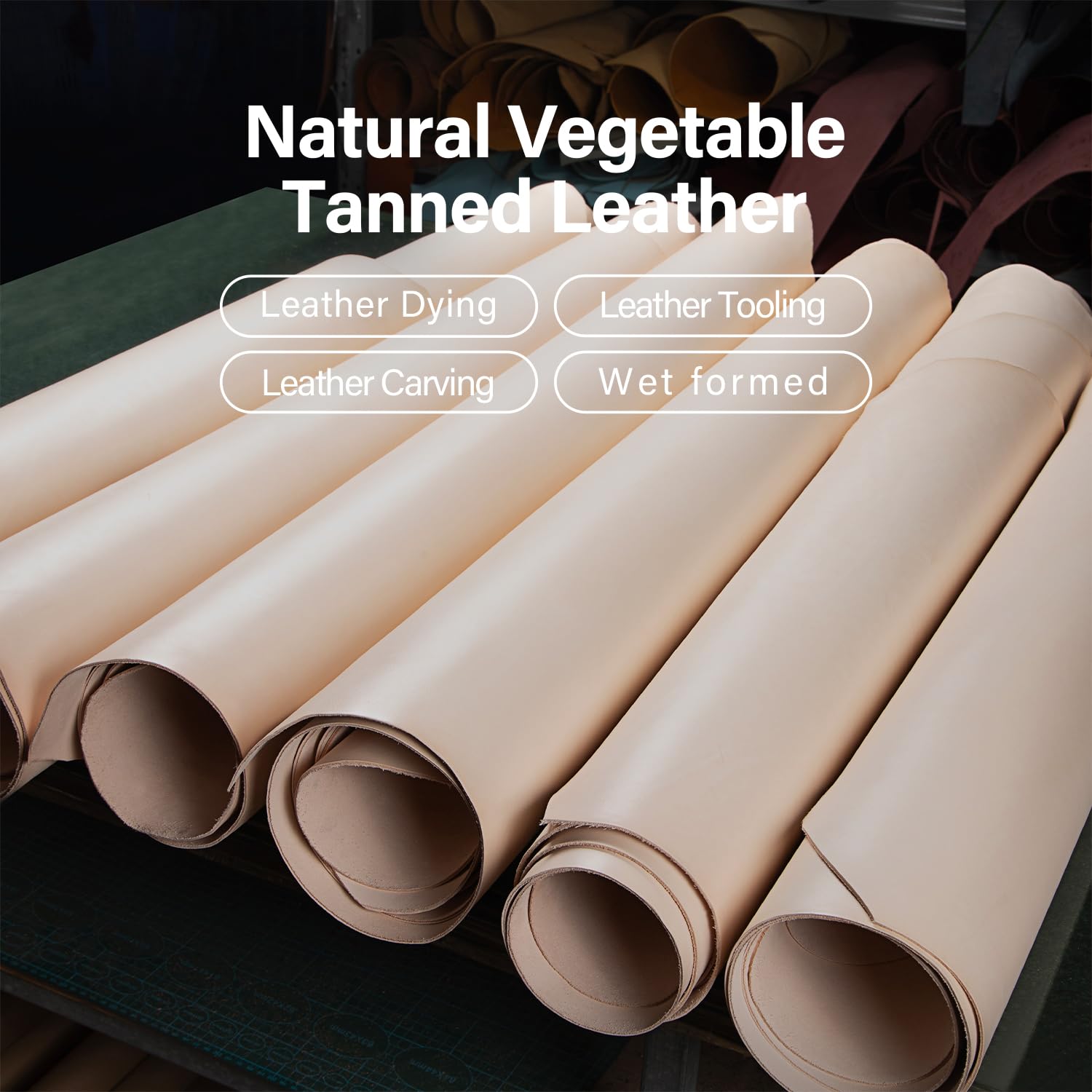 WUTA Piel de vacuno curtida vegetal, piel auténtica de grano completo, para manualidades y manualidades para tallar y teñir (30 x 60 cm, aprox. 2,0-2,6 mm de grosor)