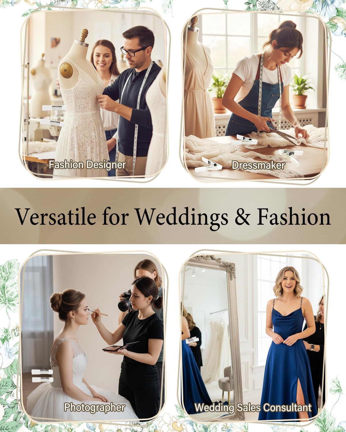 12 Pcs Dress Clips & Accessories Hanging Clips Non-Slip Heavy Duty Clothing Clamps, Strong Grip Fitting Clip for Wedding Dress Fitting, Veil Display, Fashion Designer & Wedding Photographer