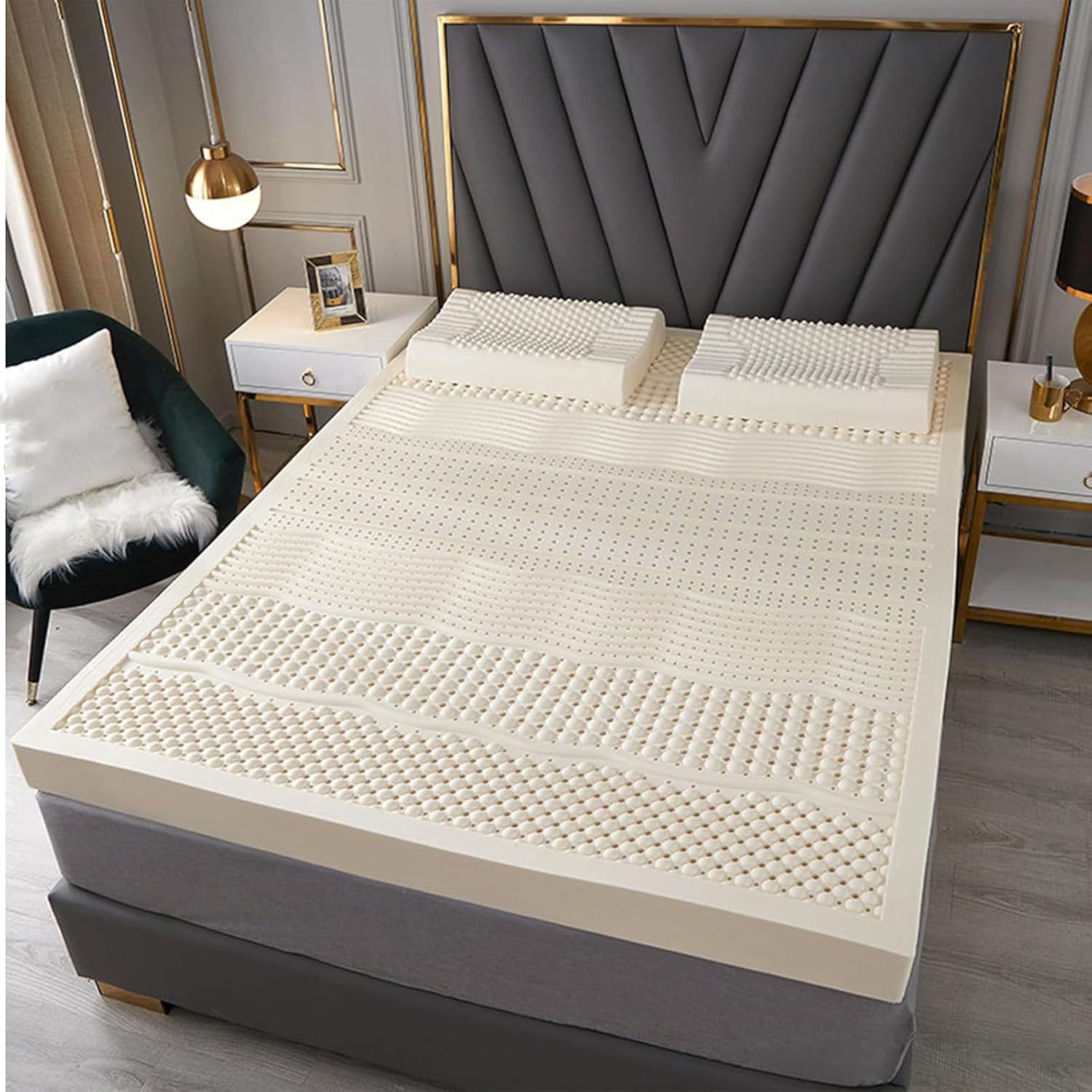 100% Natural OrgaLatex Mattress Topper, Thick Soft Portable Twin Size 39"×75"×4", Pressure Relief with Honeycomb Pore Ventilation for Ultimate Comfort