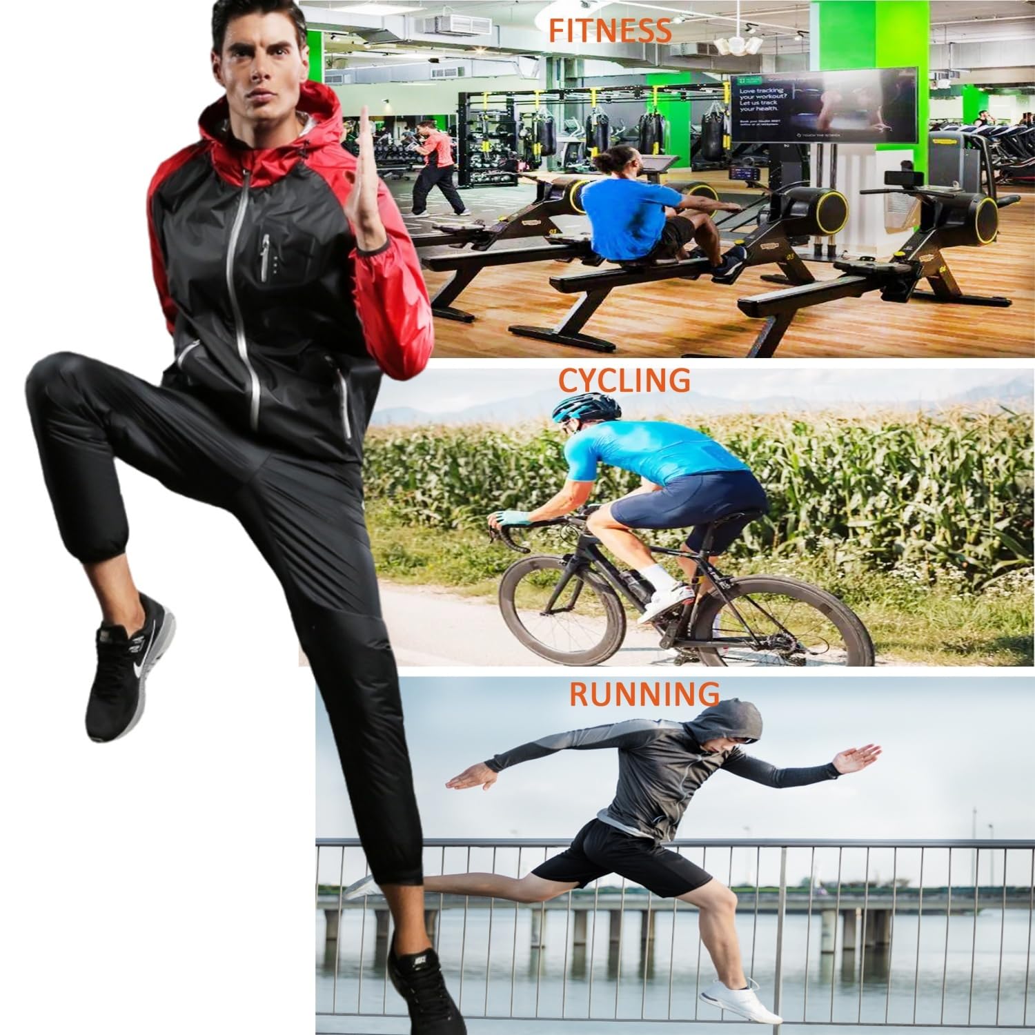 Sauna Suit for Men Sweat Sauna Jacket Gym Workout Exercise Sweat Suits Long Sleeve Zipper Shirt with Hood Body Shaper Gym Top