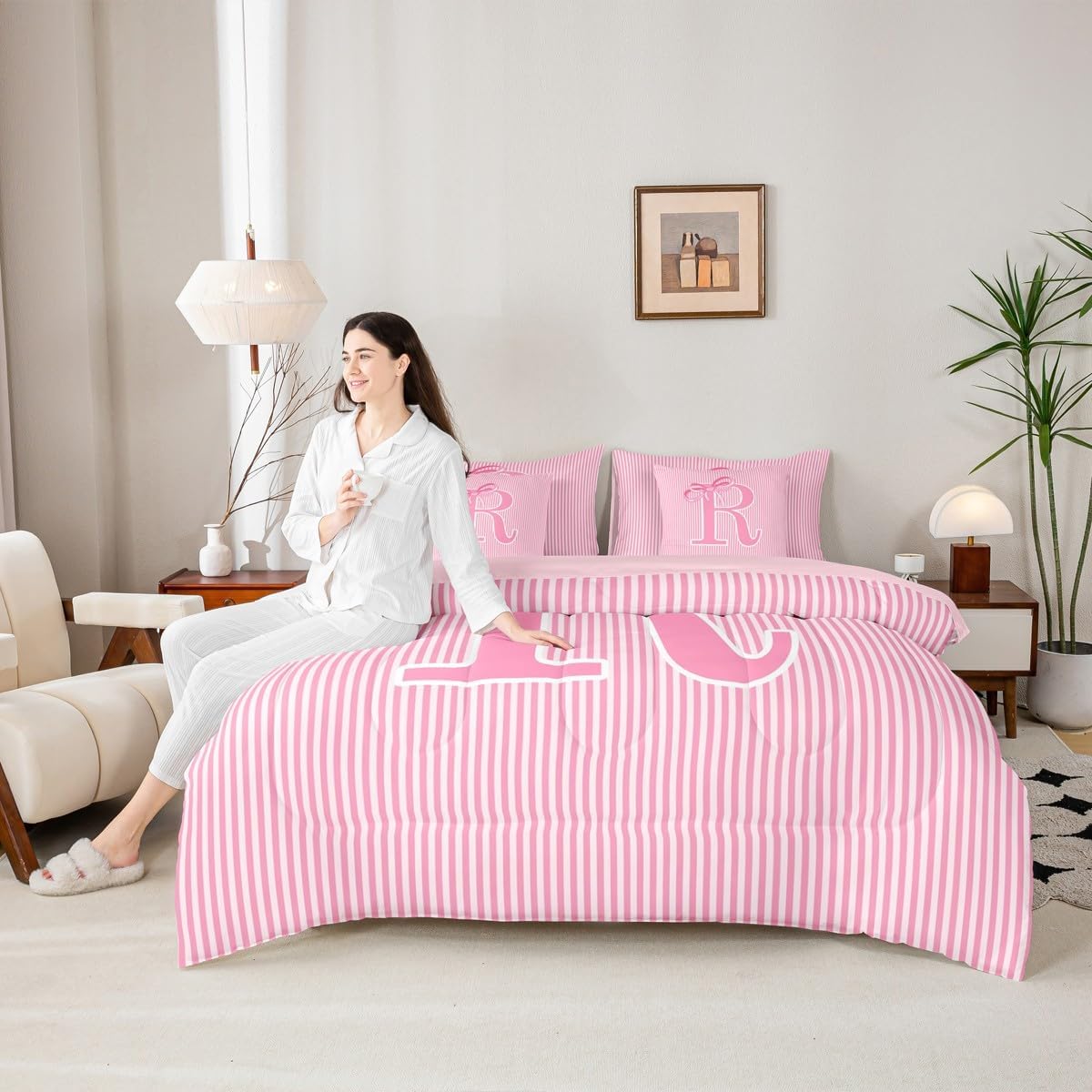 Feelyou ピンク 蝶結び フル掛け布団セット シーツ付き 子供 男の子 女の子 ドリーミー プリンセス ボウ 7ピース 寝具セ