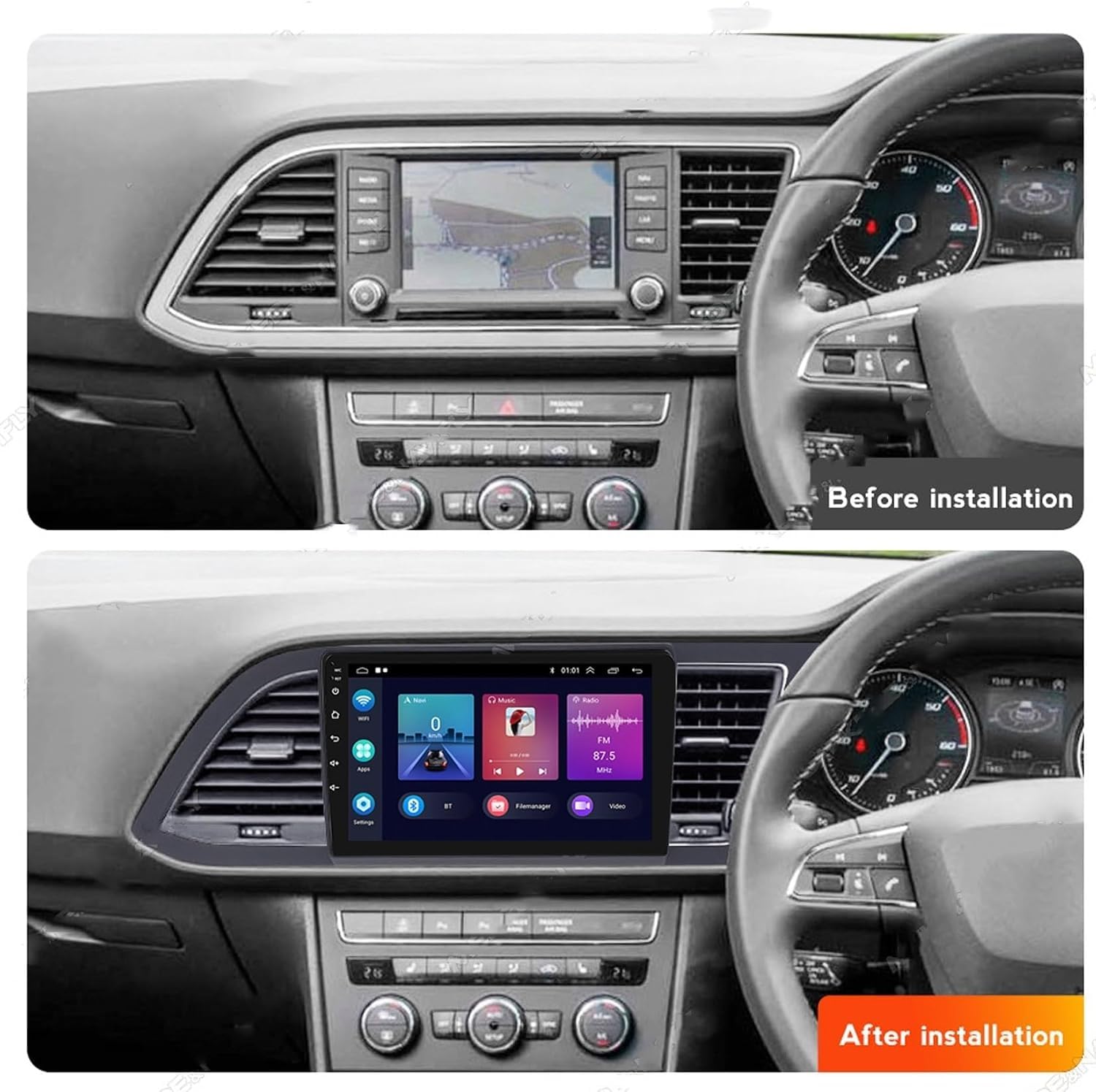 ,G5 2g+32g,9-calowe radio samochodowe Android 15 do Seat Leon 3 2013-2018 RHD, ekran dotykowy IPS, radio samochodowe, bezprzewodowy CarPlay, Android Auto, GPS, WiFi, Bluetooth, wsparcie OBD2, DVR, DSP