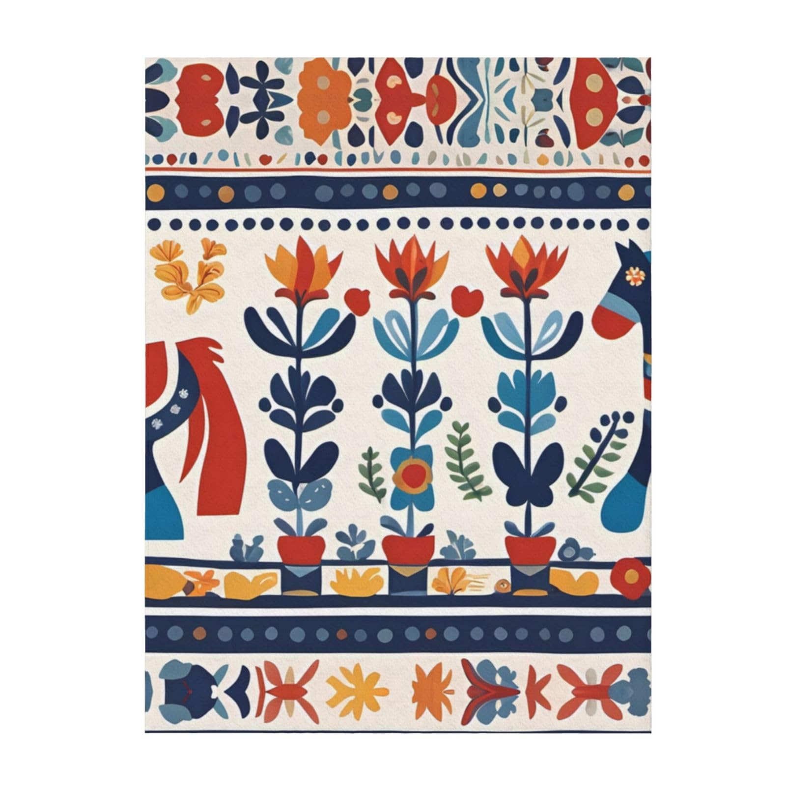 Yyhhaofa Black Swedish Dala Horse Folk Pattern Keep Warm Blanket 60"X50" Throw Lightweight Warm Durable Suitable For Bed Sofa
