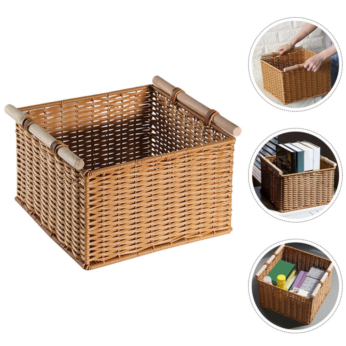 Cestino Portaoggetti in Rattan Sintetico Grande Capacità Plastico