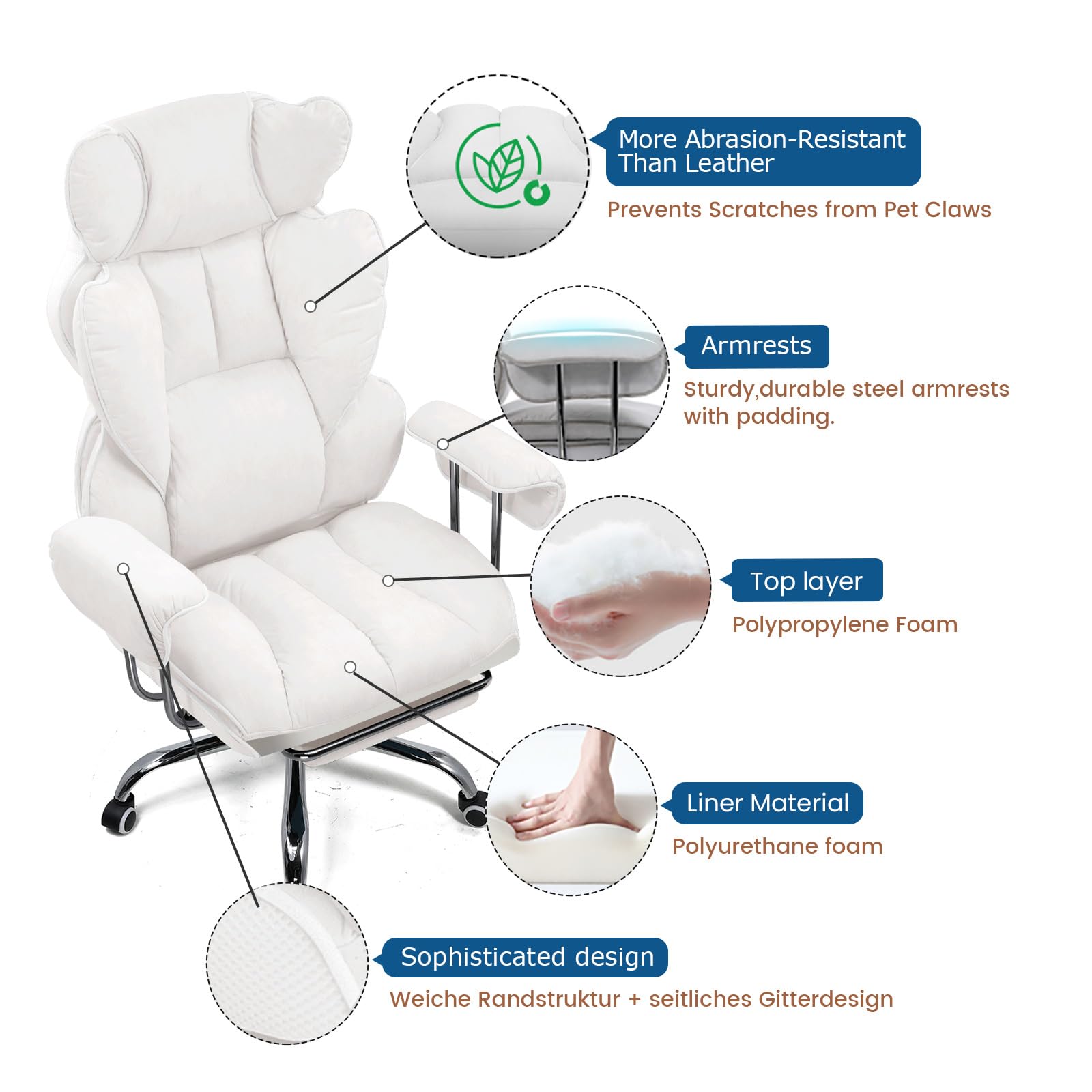 GTPLAYER Sedia Gaming Ergonomica Sedia da Gaming Reclinabile Sedia Ufficio con Poggiapiedi Sedia Gamer Schienale Regolabile per Lavoro e Gioco Bianco