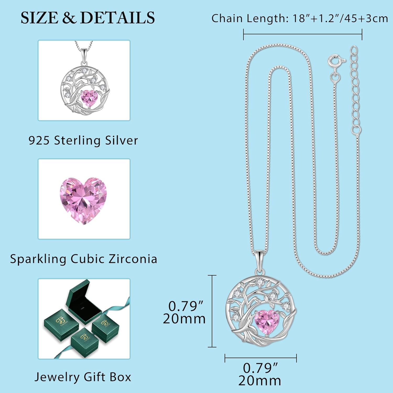 FJ Tree of Life Necklace 925 Sterling Silver Family Tree Pendant Necklace Birthstone Jewelry for Women - Image 5