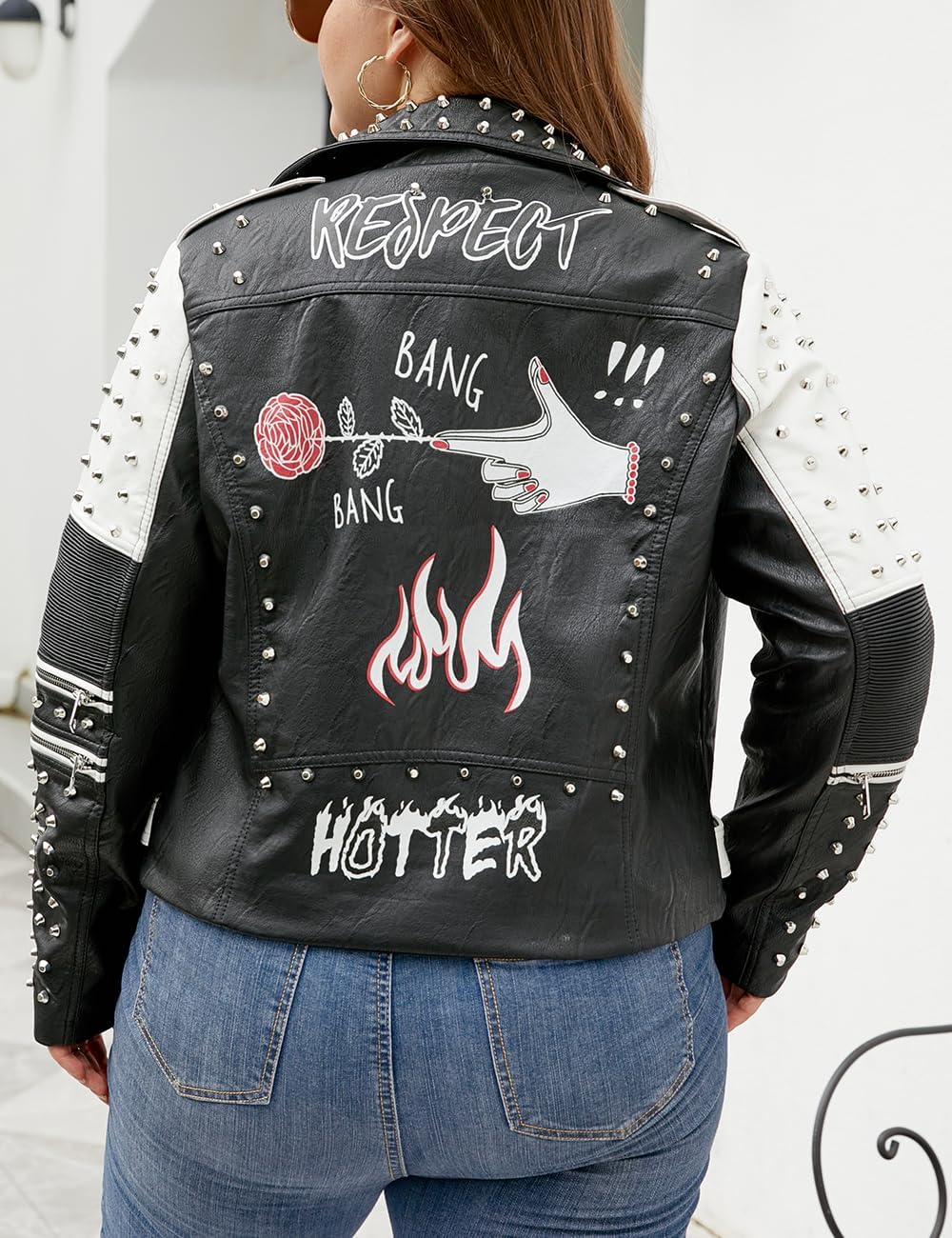 Geschallino Women's Faux Leather Jacket Plus Size Fall Motorcycle Biker Clothes Outfits Short Fashion PU Coat (1X-5X) - Image 2