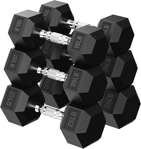 Miniatura 11 de Hex Dumbbell 45-480 lb Set, Rubber Encased Exercise & Fitness Dumbbells for Home Gym, Hand Weights for Strength Training