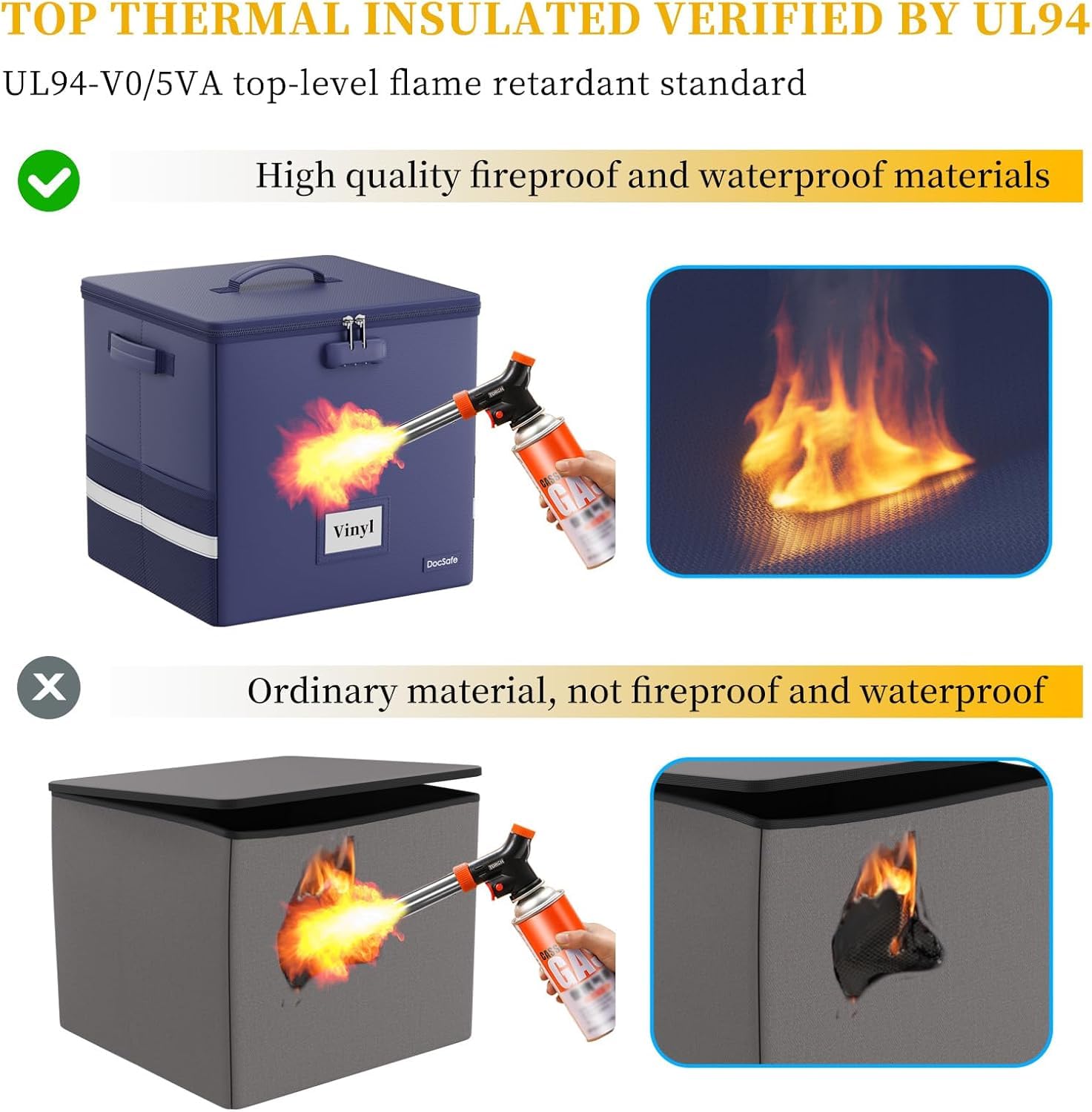 Caja de almacenamiento de discos de vinilo, ignífuga e impermeable para discos de 12 pulgadas, con capacidad para hasta 100 discos individuales, organizador portátil plegable con cerradura azul