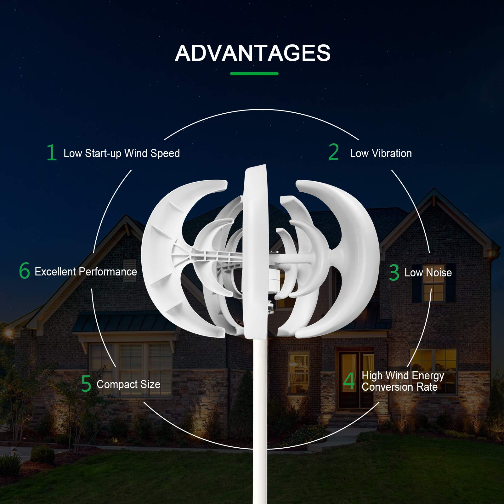 ACAGALA 12V 200W Windgenerator mit Laderegler 5 Blätter Minitype Laterne Windturbinengenerator Kit Clear Energy Windmühle für Home Highways Boote