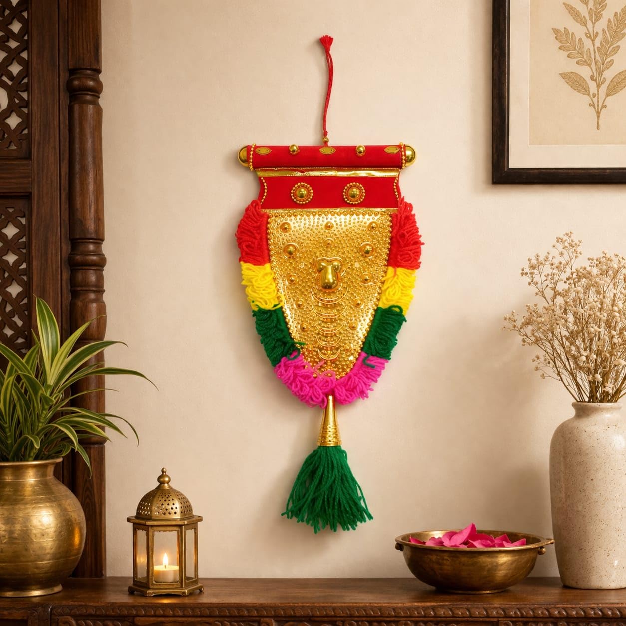 EXCEL IMPEX Nettipattam Wall Hanging, Kerala Handicraft, Multicolor, Gold Finish, 33cm (13 inch), Festive Home Décor 2