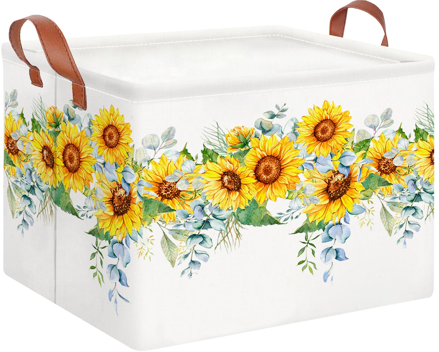 CLOCOR Rectangular Storage Basket Empty,Gift Basket,Waterproof Storage Bin with Handles,Room Decor(Sunflower Rope)