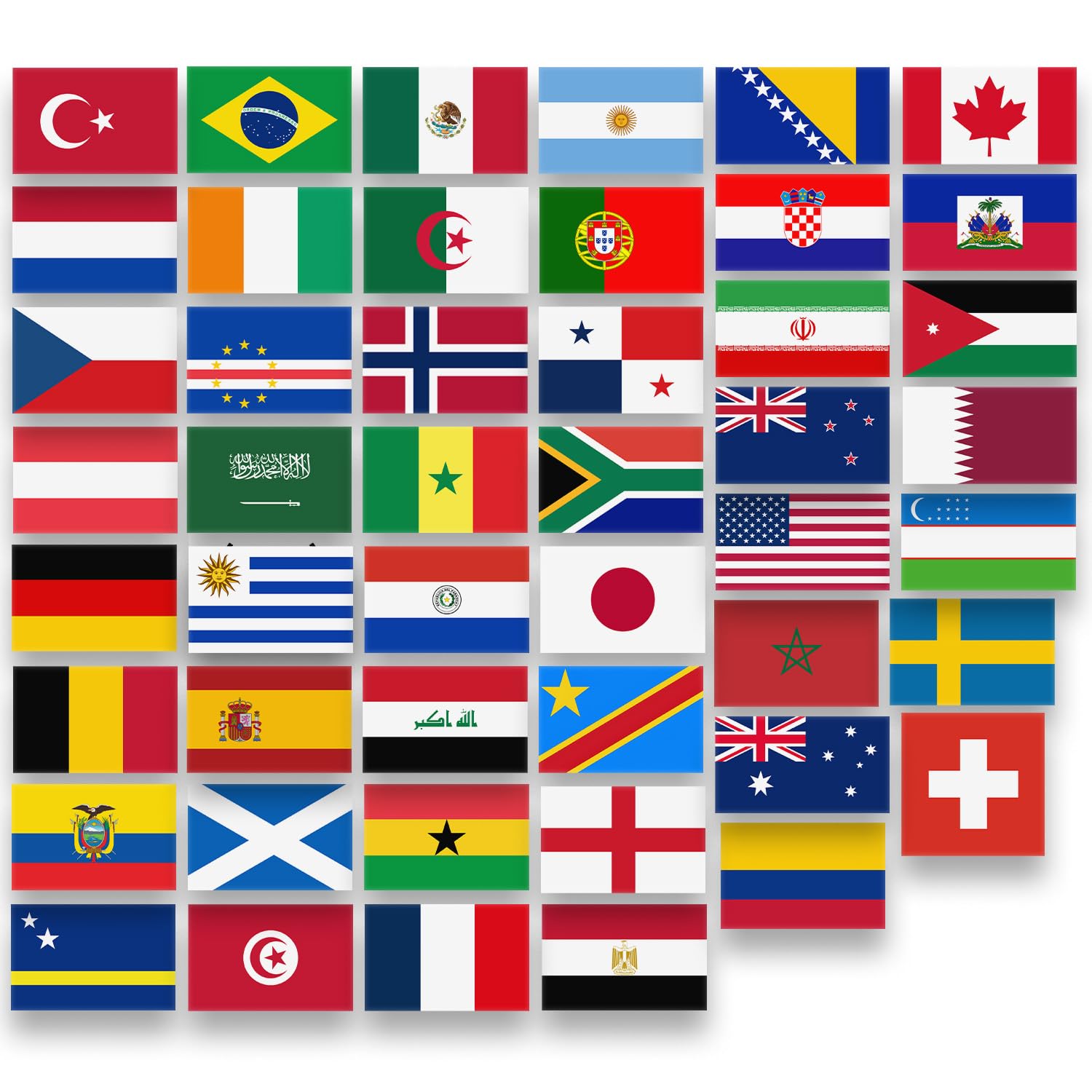 Set d’autocollants Coupe du Monde 2026 – 240 stickers (5x chaque drapeau) – Drapeaux de toutes les équipes – résistants à l’eau & aux UV – pour voiture, ordinateur portable & fan zone