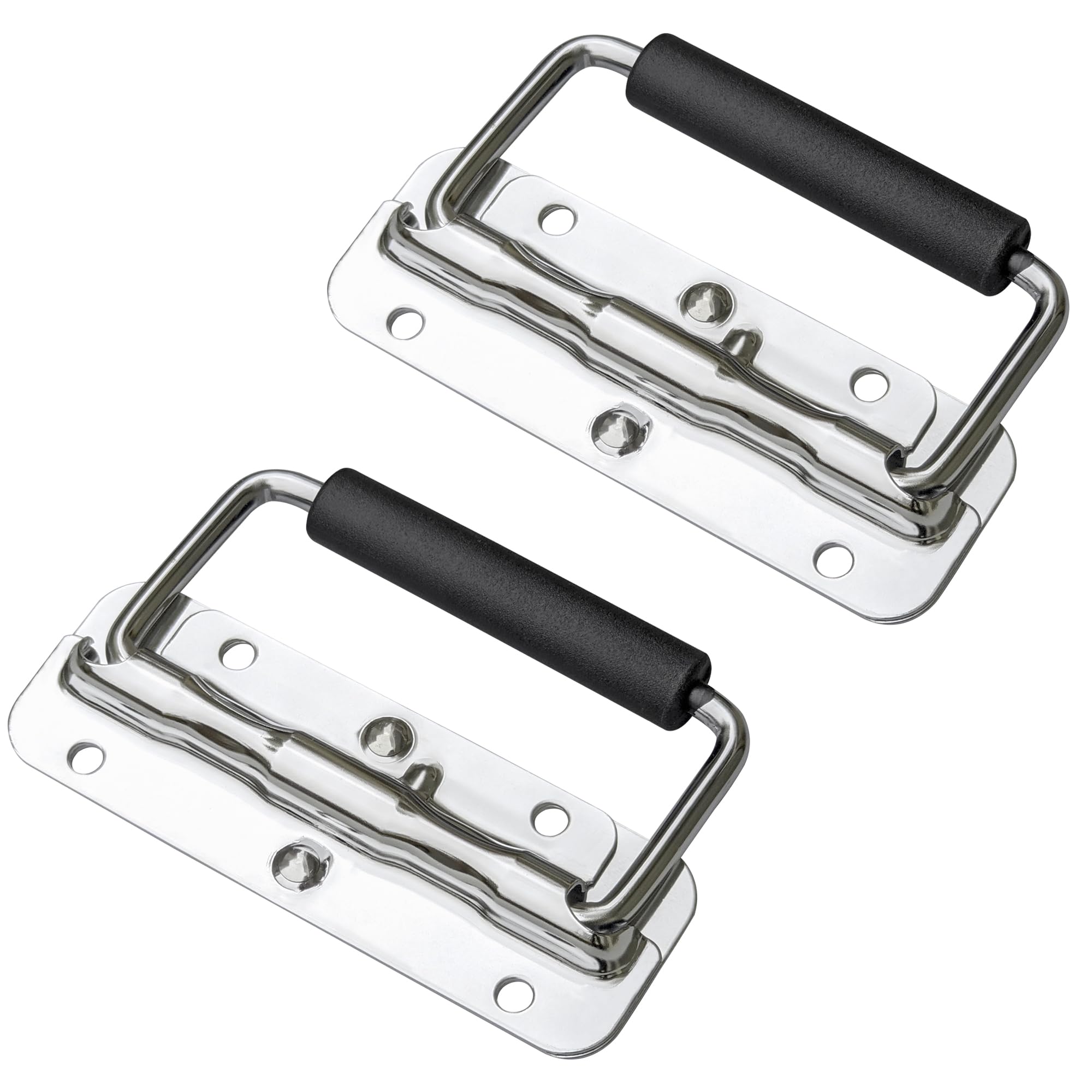 Lhuiddh Silver 2-Pack Heavy Duty Toolbox Handles – Spring-Loaded Folding Handle For Flight Cases, Tool Cases & Industrial Boxes (, 120Mm)
