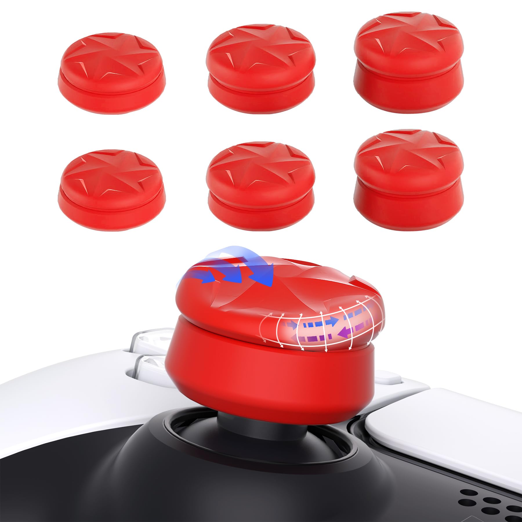 PlayVital Razor 3 Pary Thumbs Cushion Caps Uchwyty Osłony Joysticka do ps5 | Nakładki na Kciuki do ps4/Xbox Series X S/Xbox Core/Xbox One/Elite Series 2/Switch Pro Kontroler-Czerwony