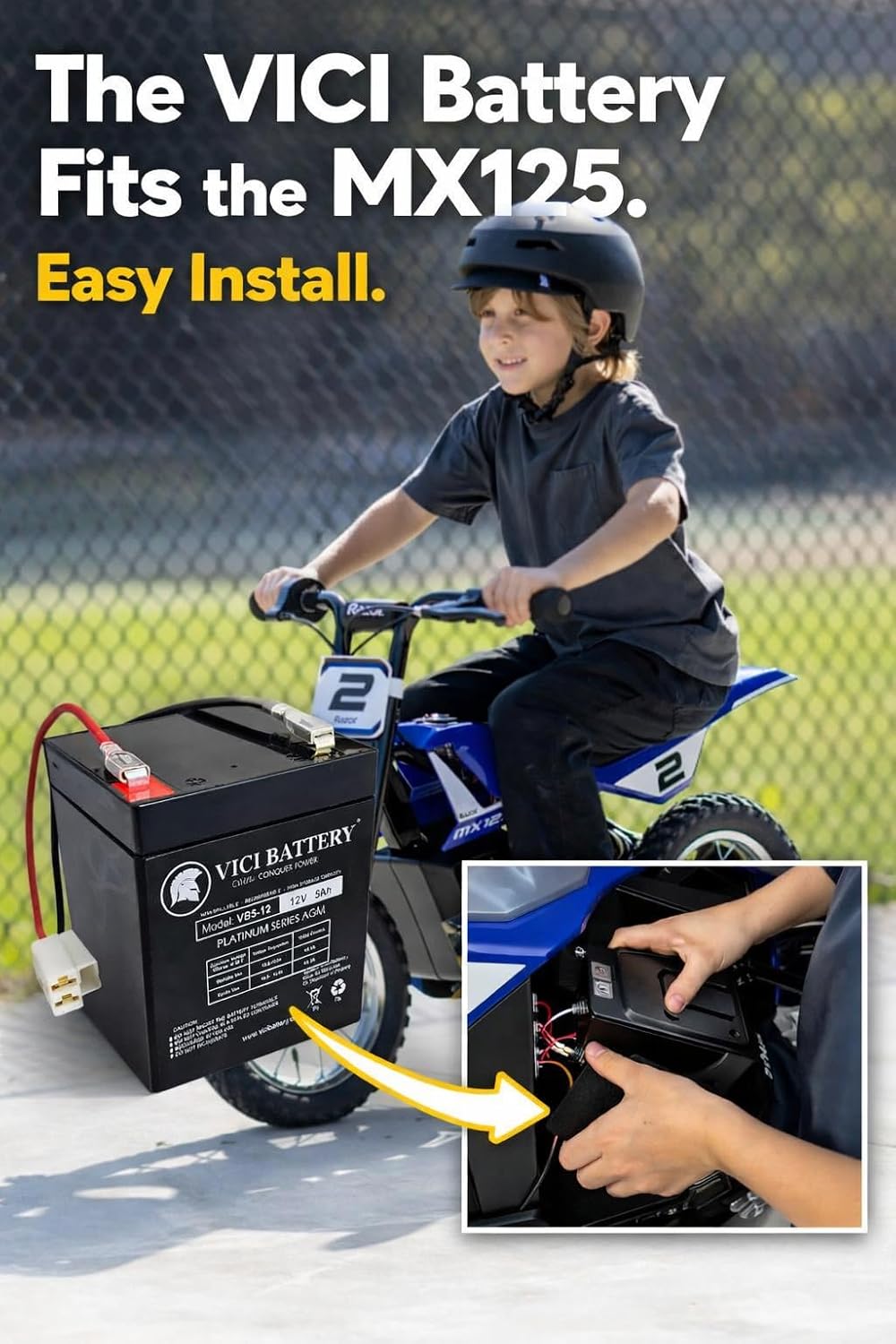 VICI Battery 12V 5Ah Sealed Lead Acid AGM Battery with Wiring Harness, Compatible with Razor MX125 Dirt Rocket Electric Dirt Bike