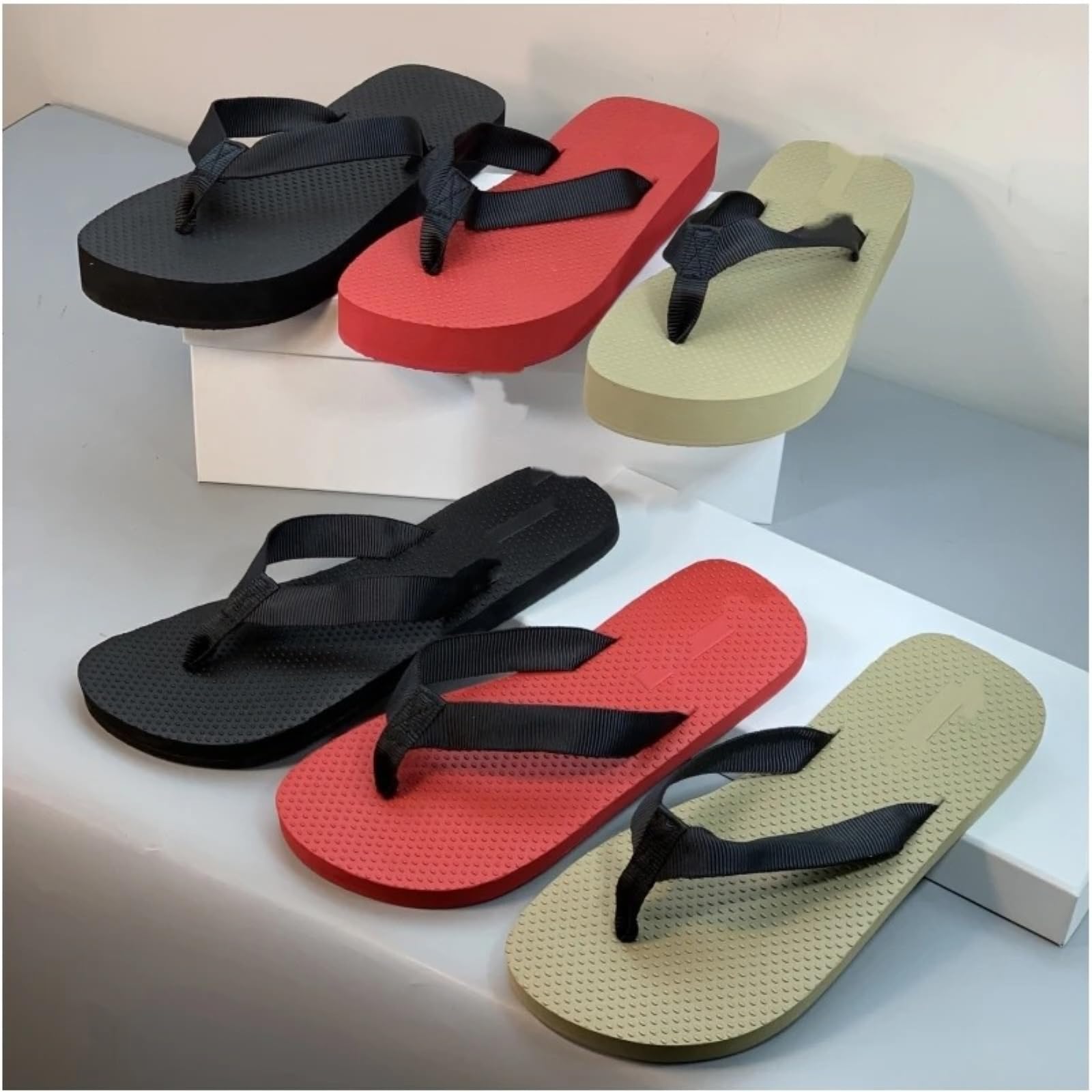 Chanclas Unisex Masaje Punto Chanclas, Correa De Contraste Antideslizante Goma Tanga Sandalias, Piscina Playa Zapatos Casuales para Hombres Y Mujeres-Black Flat Bottom-35