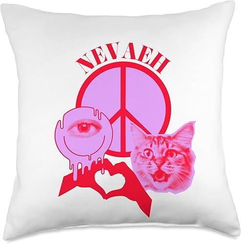 Nevaeh Name Personalized Peace and Karma Co. Personalized Nevaeh First Name I Love Retro Cat Mom Throw Pillow, 18x18, Multicolor