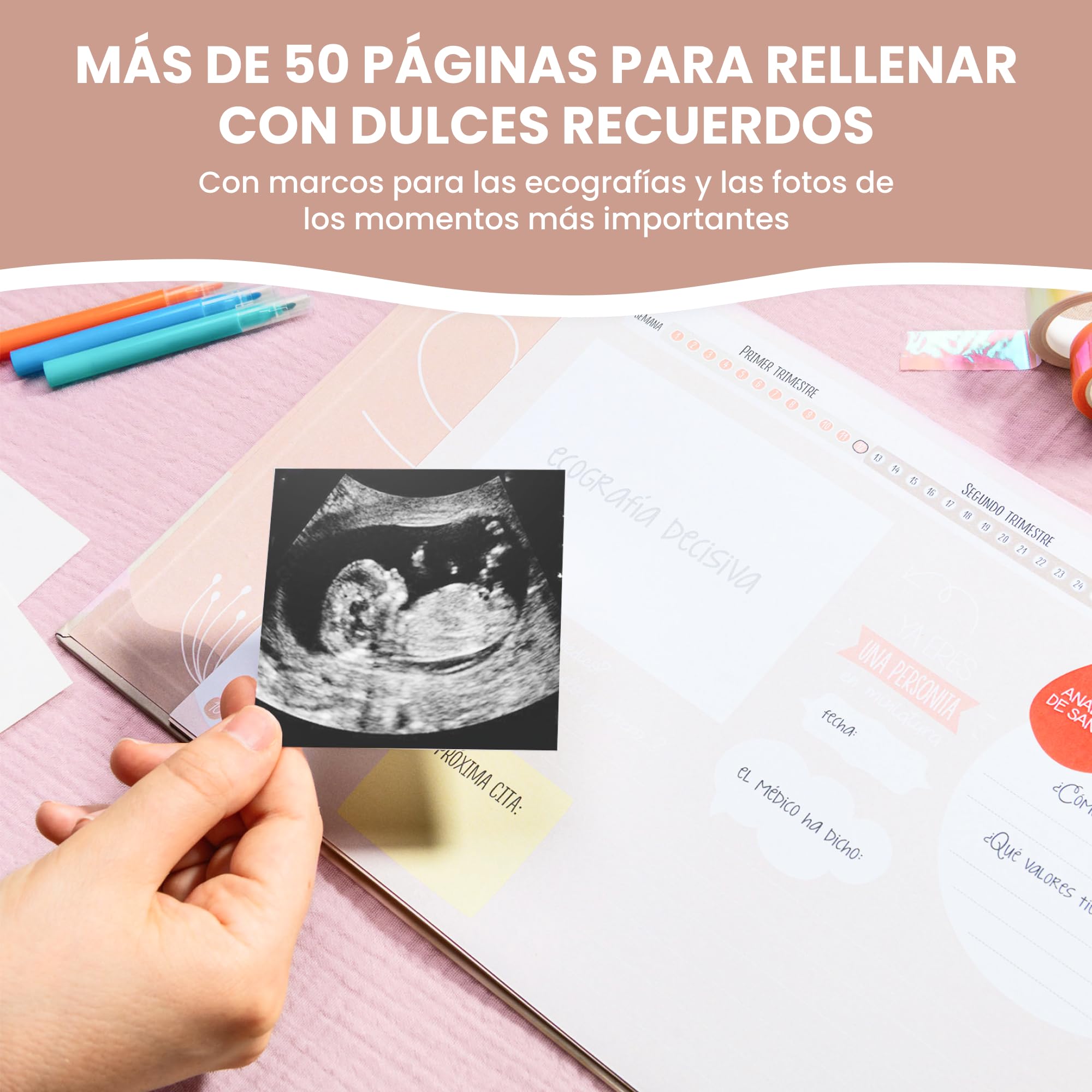 MIMUSELINA Diario Embarazo para Rellenar Cada Semana | Libro Embarazo Recuerdos con Fotos, Consejos, Pensamientos | Album Bebe con Pegatinas y Gestograma | Regalos Embarazadas Originales | Moderno