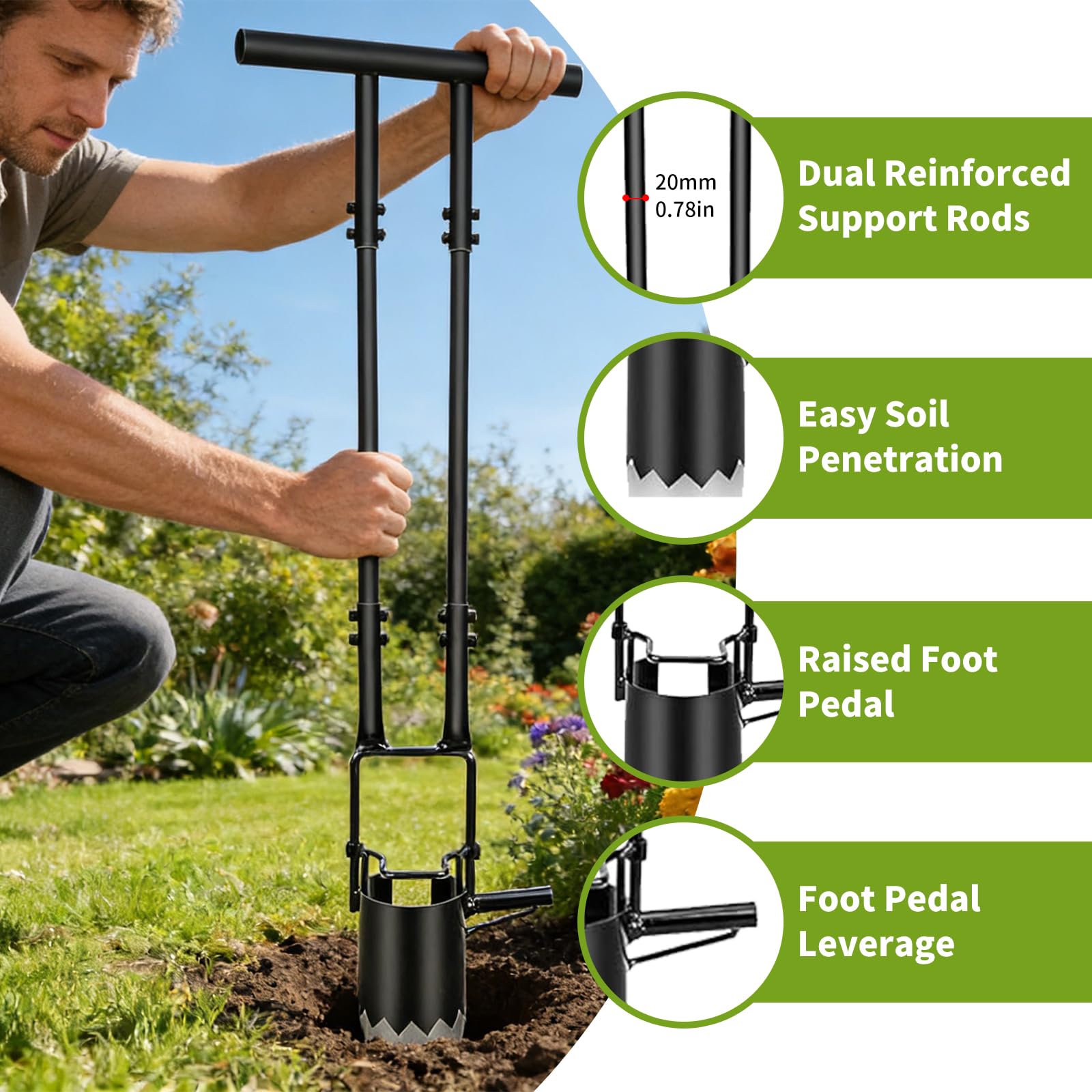 Plantoir à Bulbes Professionnel 1 Pièce, Outil de Plantation à Bulbes avec Manche Long et Dégagement Automatique du Sol, Plantoir Jardinage pour Tulipes, Jonquilles, Iris, Jardin et Pelouse