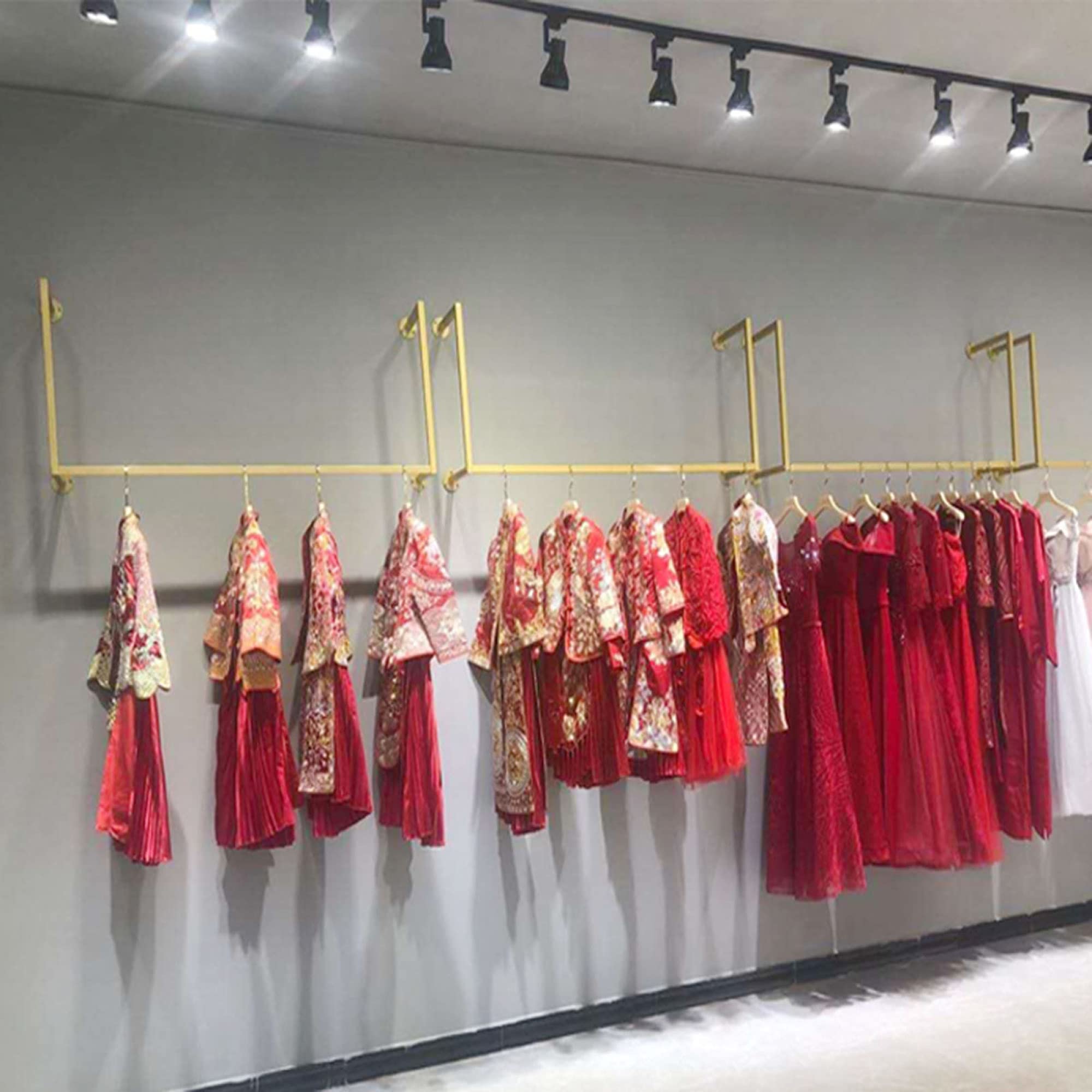 Appendiabiti Da Parete In Metallo Dorato | Espositore Per Abbigliamento Commerciale | Barra Resistente Staccabile Per Showroom E Cameretta (150 Cm) - 4
