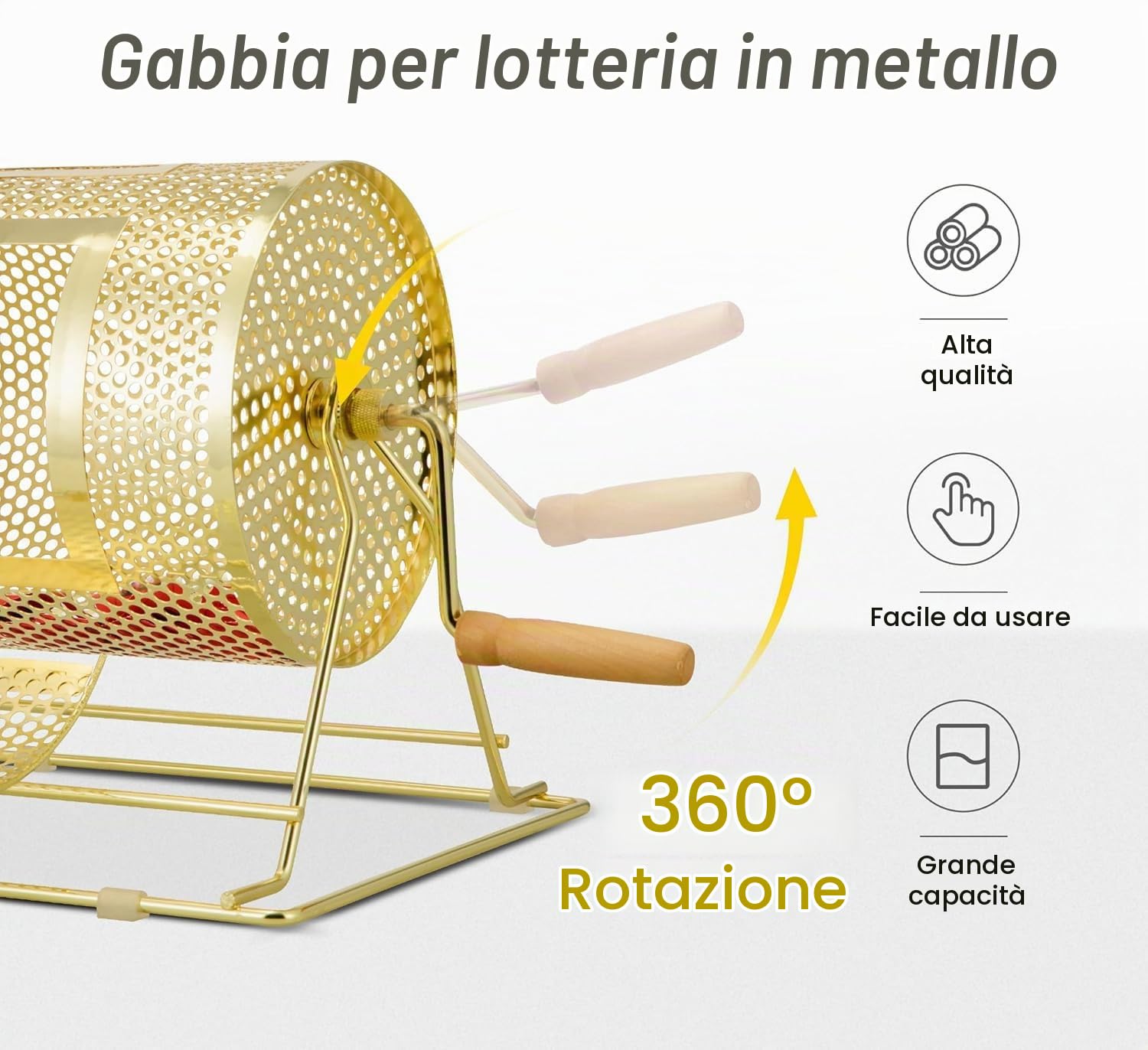 Tamburo per Gioco Lotteria Capienza 2500 Biglietti, Tamburo per Lotteria, Gabbia Metallica Girevole per Biglietti, Ruota Della Lotteria con Supporto, per Giochi di Società, Votazioni