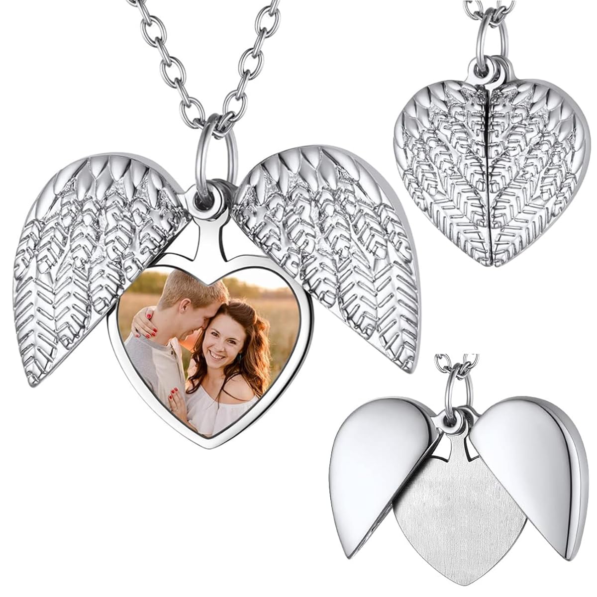 SANNIDHI® Heart-shaped Locket Necklace for Women Men, Angles Wing Engraved Necklace, Vintage Personalized Photo Lockets for Loved Ones/Friends/Families Gifts (B0CJXXB421) Amazon Price History, Amazon Price Tracker