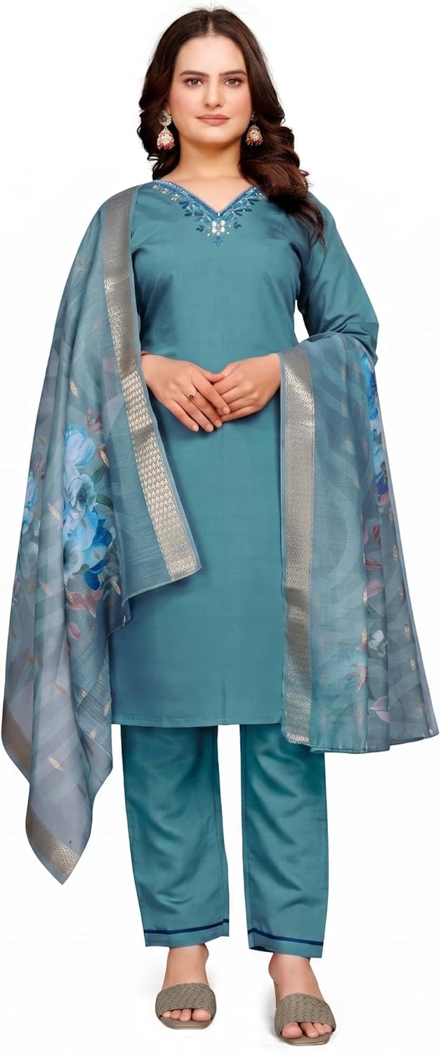 Women's Roman Silk I Kurti Pant Set With Dupatta I Traditional Ethnic Dress
