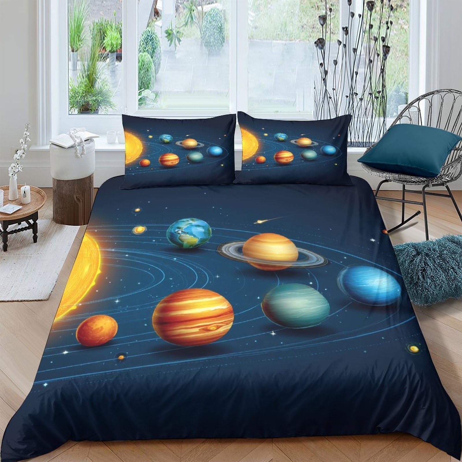 Ctjqhvkz Style-5 3D Printed Solar System Fitted Sheet Microfiber Soft Planets Mattress Cover For Bedroom Dorm Decorative Protection Single（135X200cm）