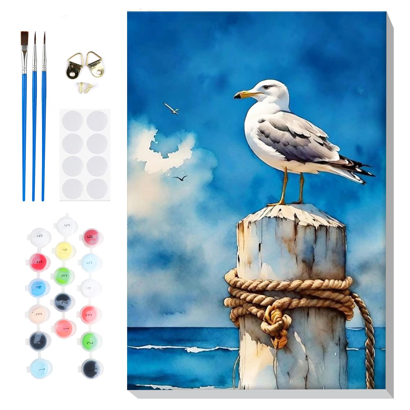 Lxmsja Paint by Numbers Seagull for Adults Beginners with Frame, Painting by Numbers Animals on Canvas, DIY Acrylic Sea Painting Art and Crafts Kit Gifts for Home Wall Decor, 8x12in