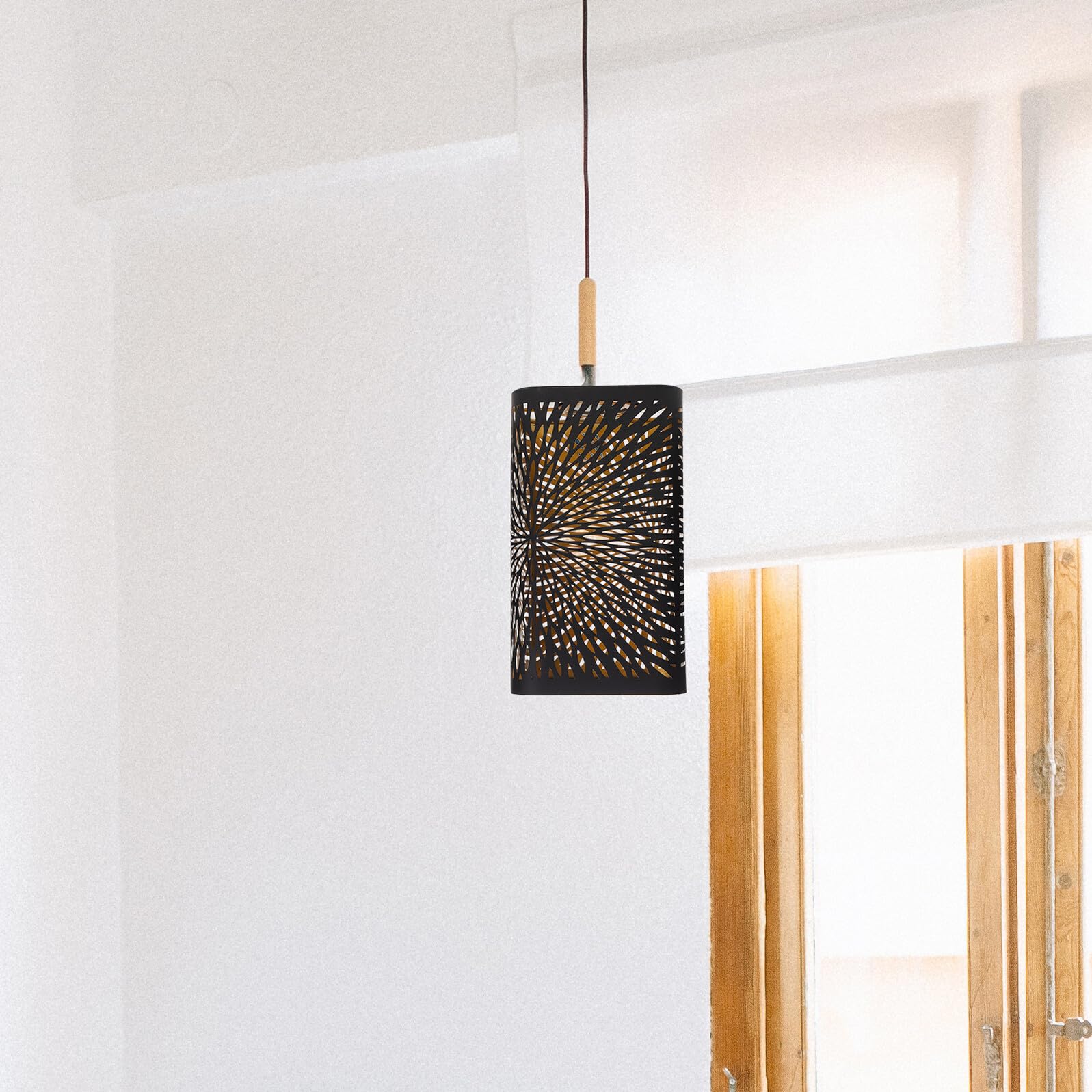 Ipetboom Pantalla Metálica para Lámpara E27 Juego de 2 Pantallas Cuadradas Caladas Negras Diseño de Bosque y Patrón de para Lámparas de Mesa y Escritorio Decorativa