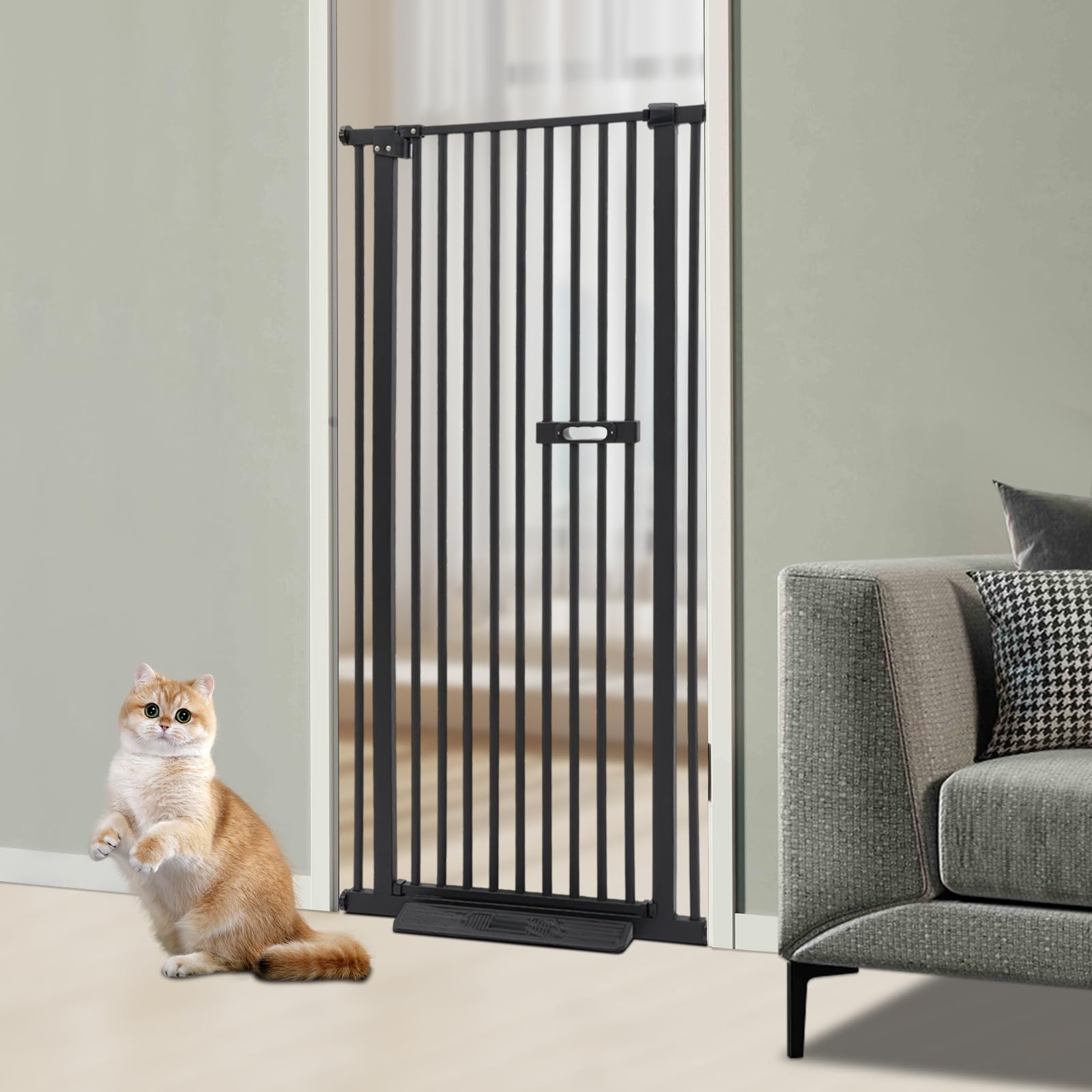 Griglia di protezione per scale, 150 cm, per animali domestici, gatti, cancello di sicurezza, altezza 149,86 cm, in acciaio al carbonio, 76,2-85,09 cm