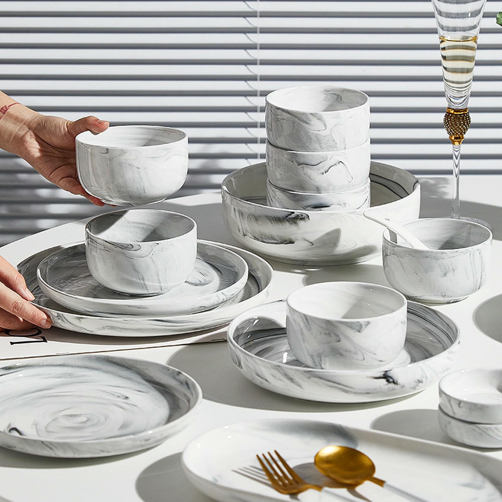 Ceramiczne odporne na wysokie temperatury naczynia podszkliwne domowe prosta spersonalizowana zastawa stołowa - 12-częściowy zestaw dla 6 osób