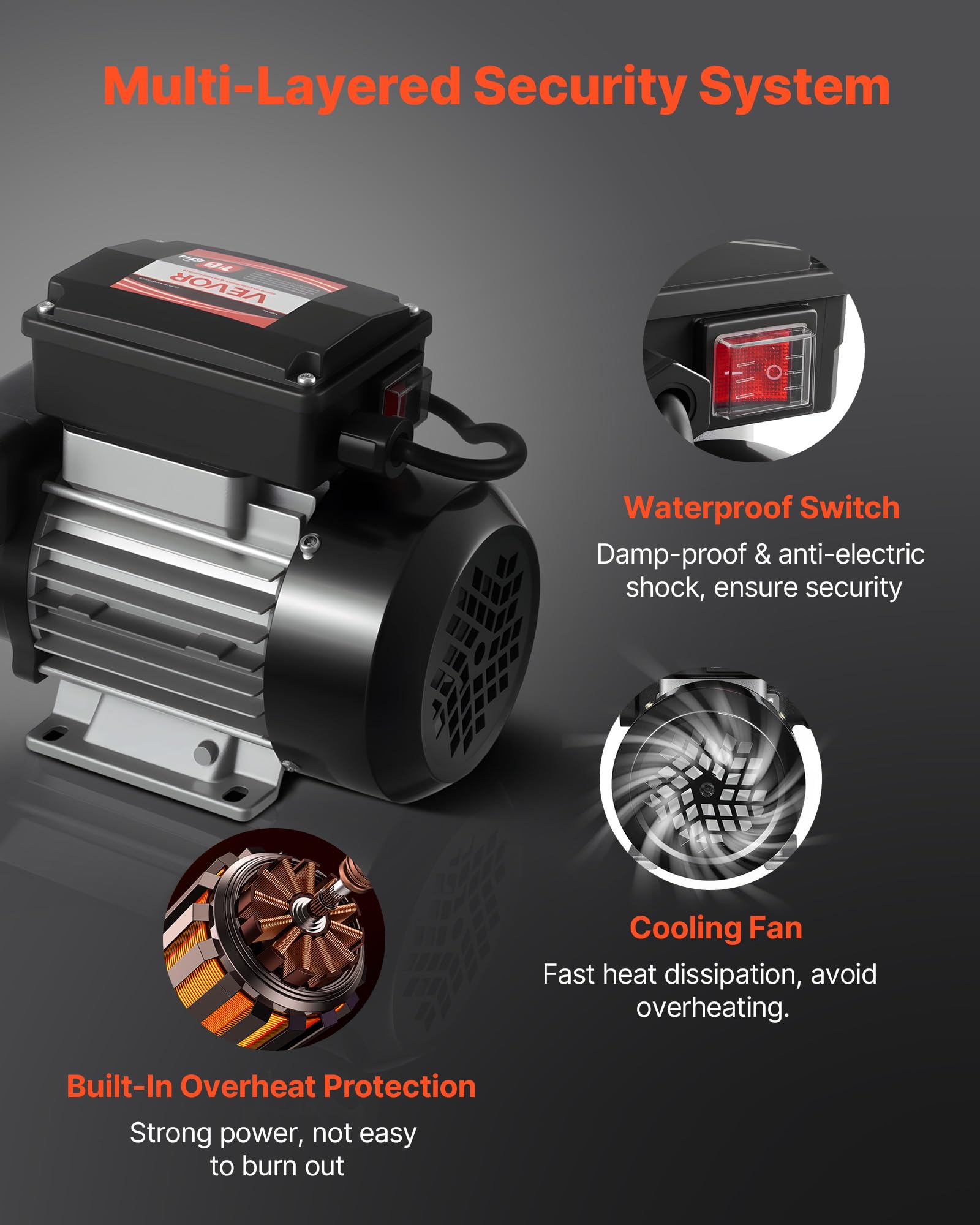 VEVOR Pompa Elettrica di Trasferimento Carburante 230V, 60 L/min, Altezza di Aspirazione Massima 2,4 m, Altezza di Sollevamento Massima 13,7 m, per Veicoli, Cantieri Edili, Aziende Agricole