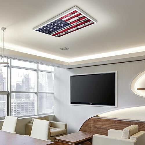 Miniatura 7 de Cubiertas de luz fluorescente de 2 x 4 pies con la bandera de Estados Unidos, filtros de luz de pared de ladrillos estadounidenses, fácil