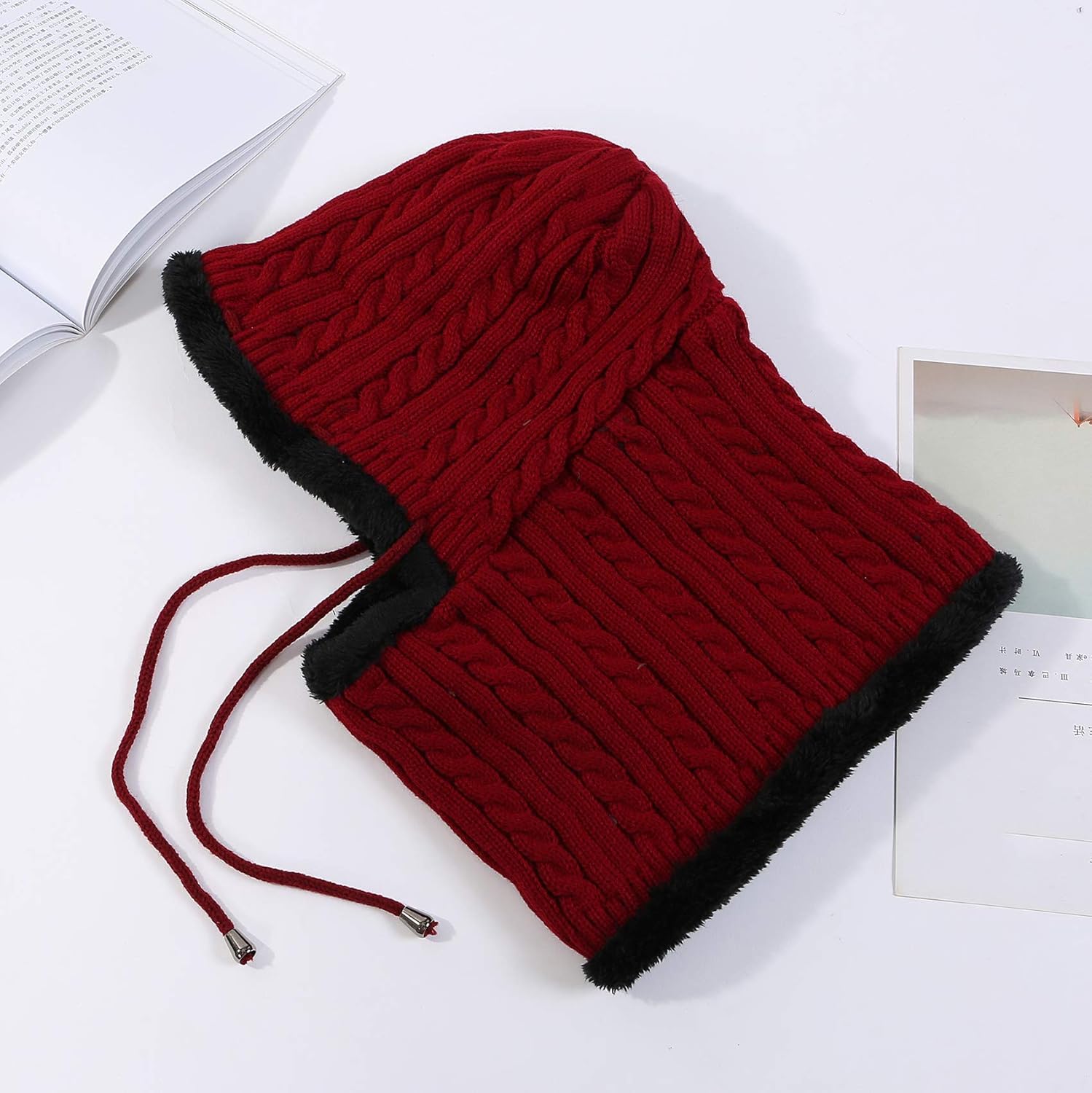 Women Winter Beanie Hats One-Piece Fleece Lined Knit Balaclavas Mask Set Skull Neck Circle Scarf Ski Snow Hat Cap with Pompom - Image 5